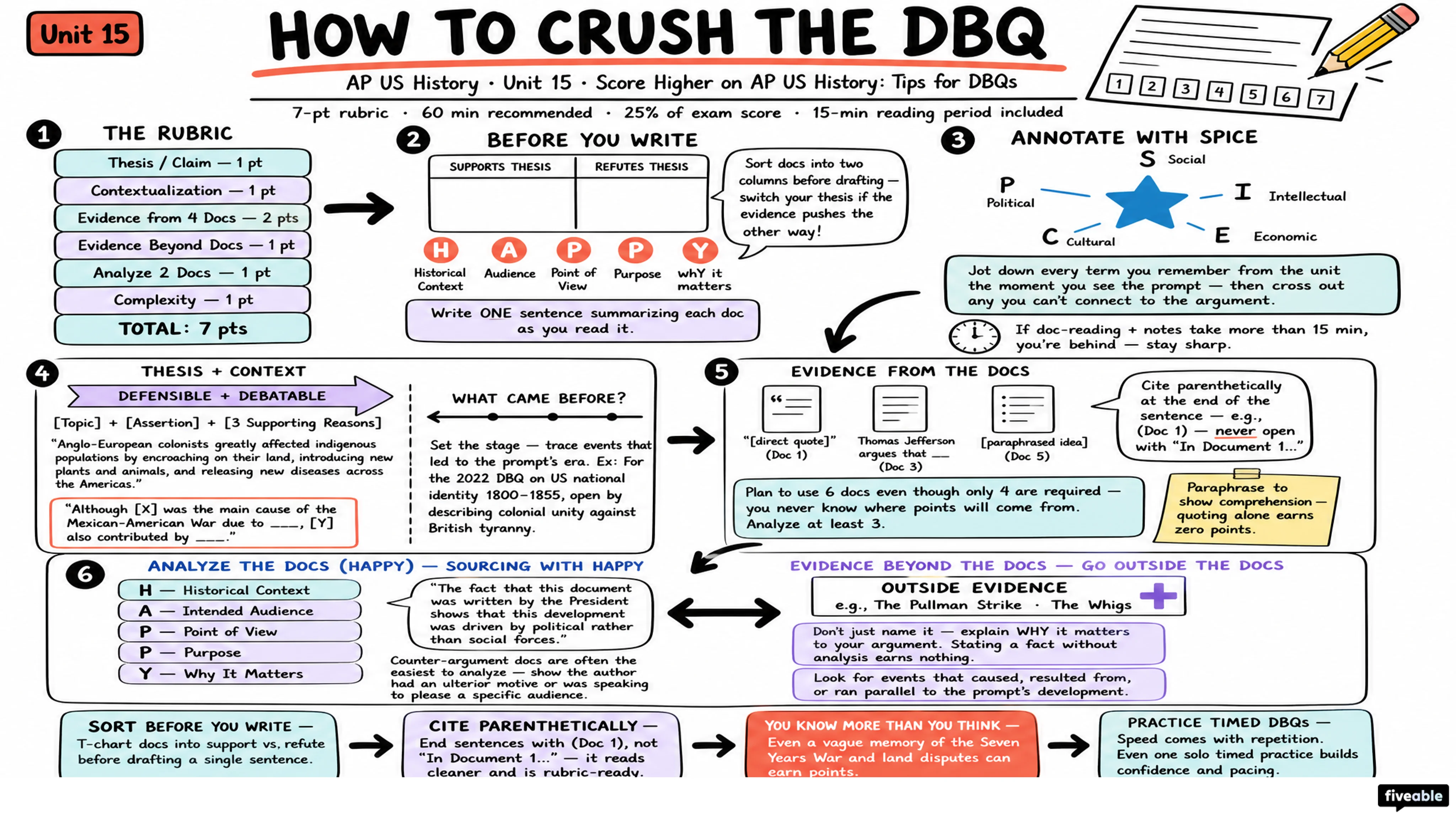 Score Higher on AP US History: Tips for DBQs - AP US History - Exam Skills visual cheatsheet