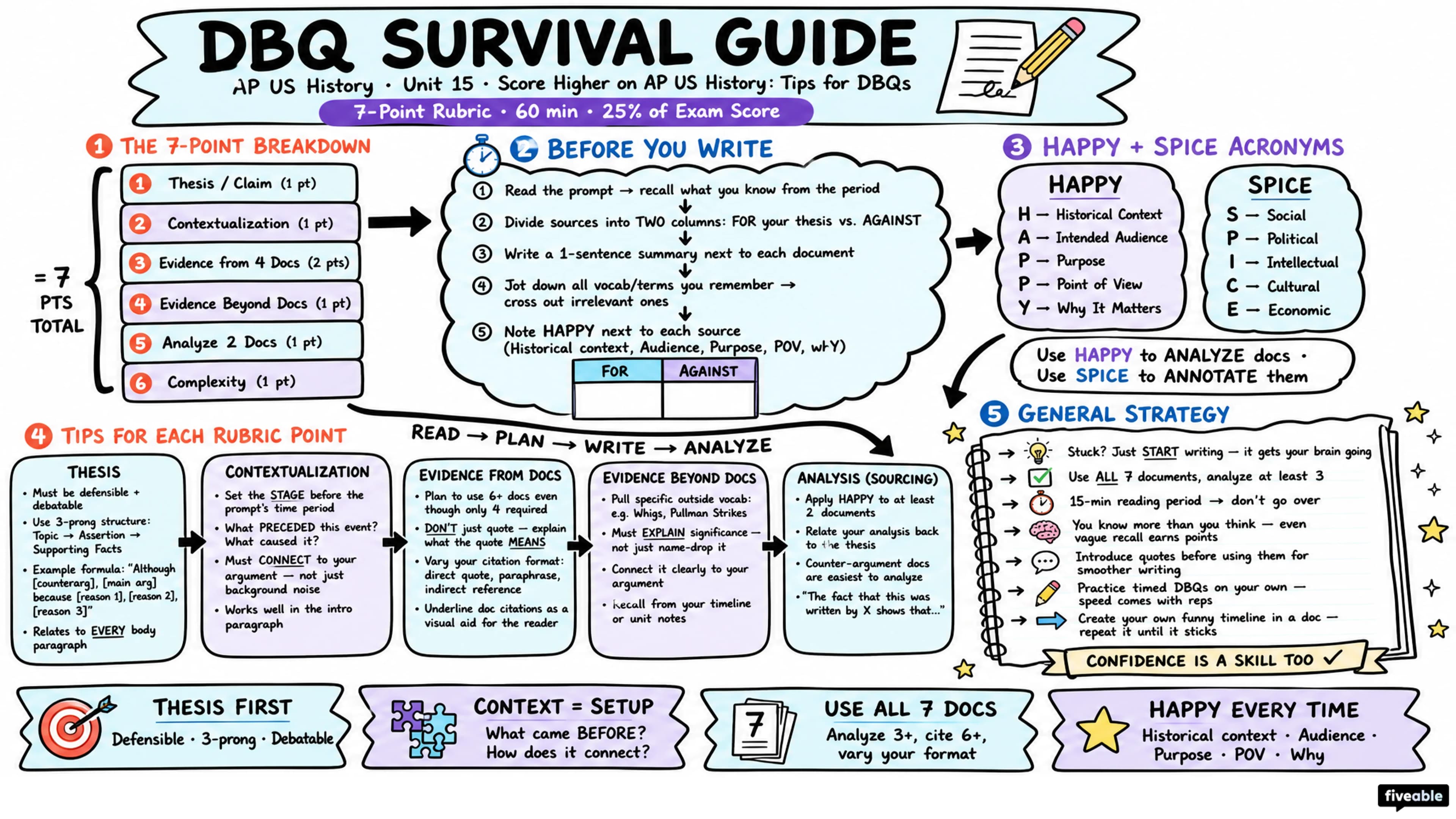 Score Higher on AP US History: Tips for DBQs - AP US History - Exam Skills visual cheatsheet