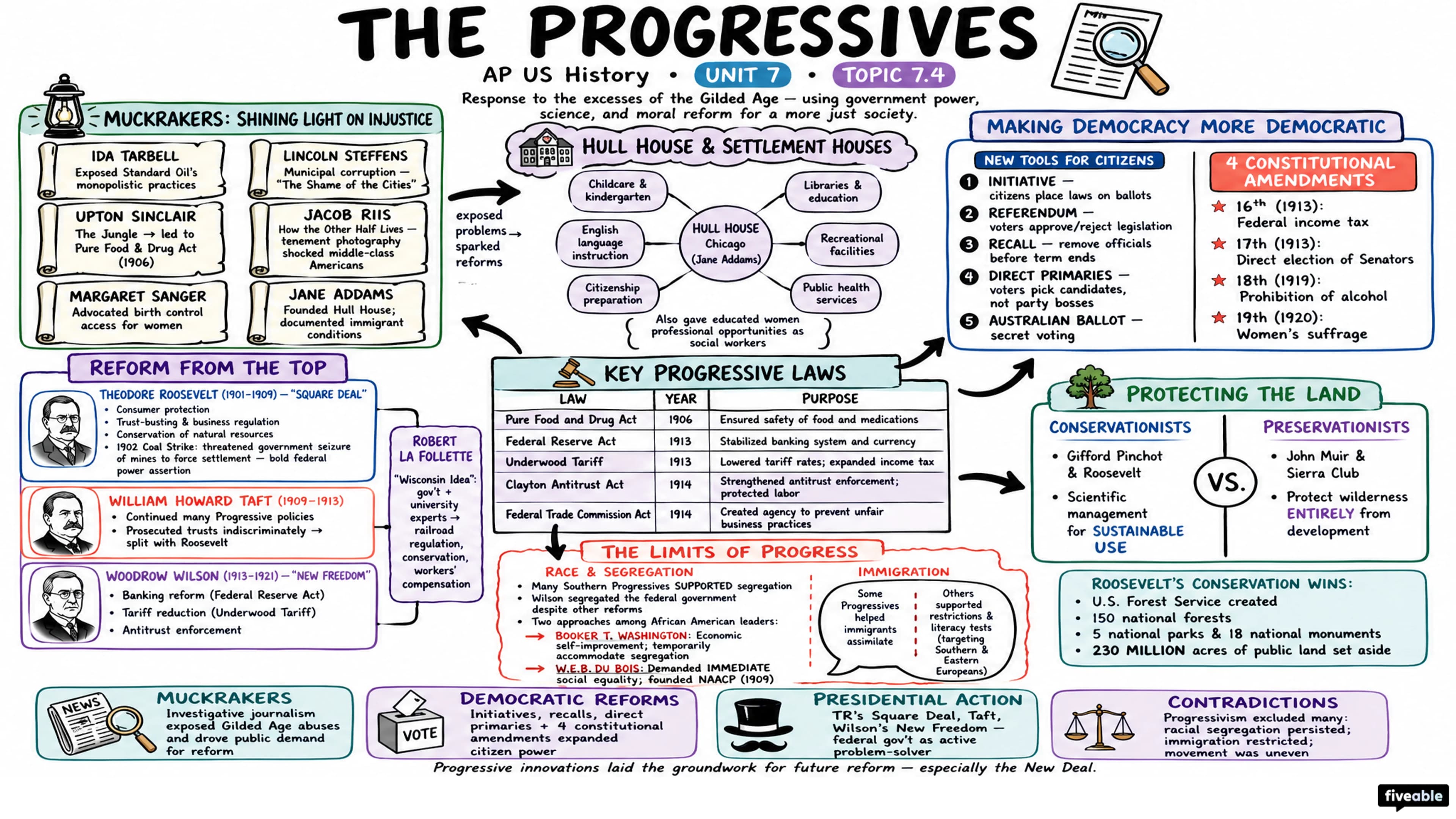 7.4 The Progressives - AP US History - Unit 7 visual cheatsheet
