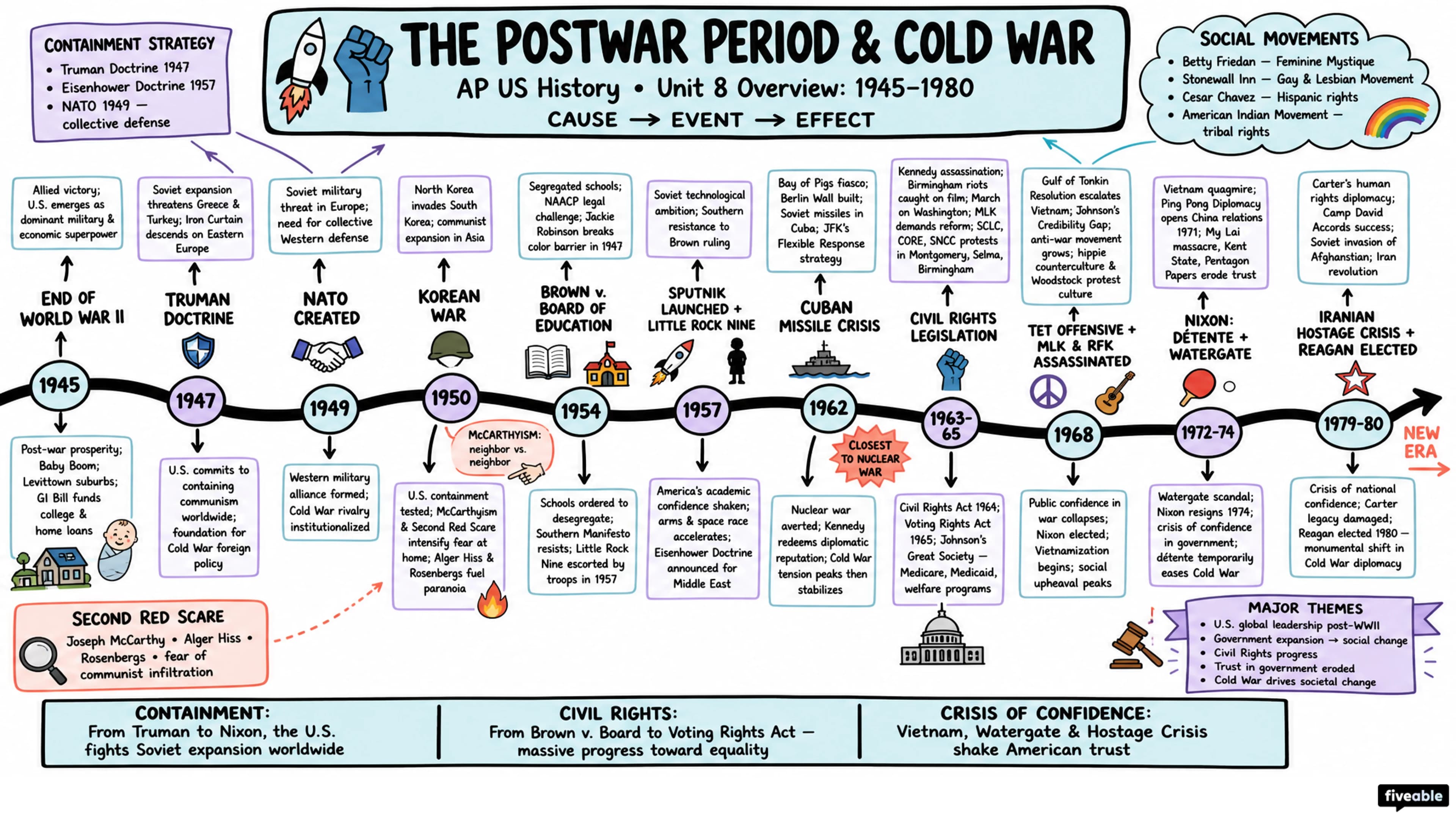 Unit 8 Overview: The Postwar Period & Cold War (1945-1980) - AP US History - Unit 8 visual cheatsheet