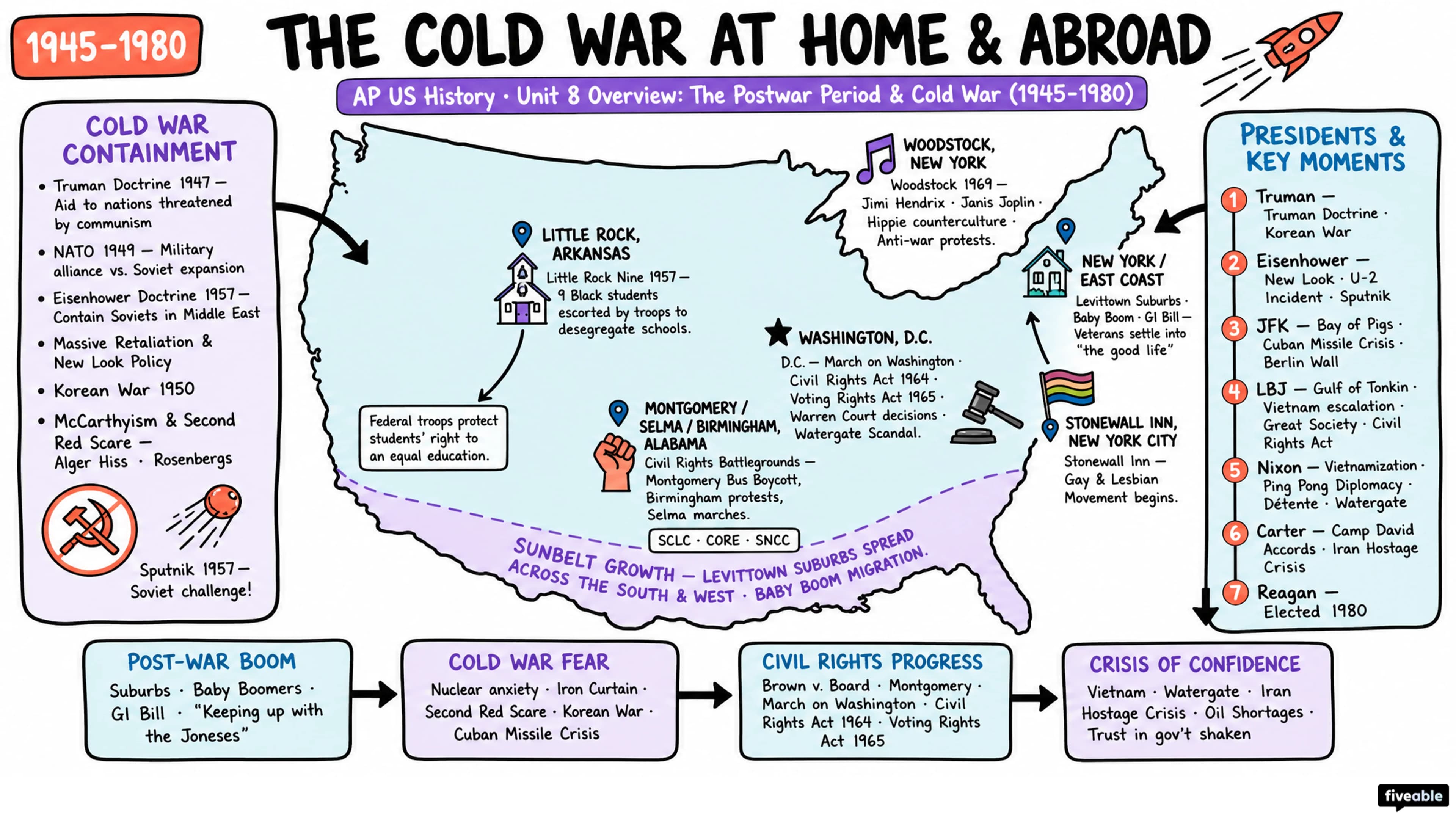 Unit 8 Overview: The Postwar Period & Cold War (1945-1980) - AP US History - Unit 8 visual cheatsheet