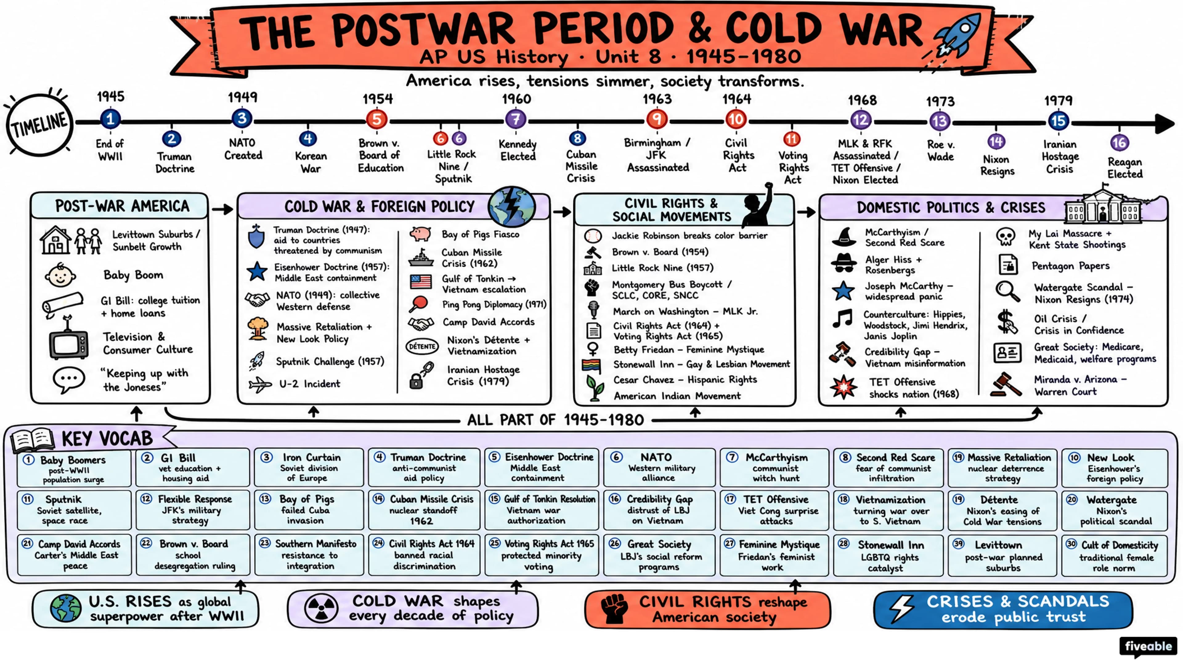 Unit 8 Overview: The Postwar Period & Cold War (1945-1980) - AP US History - Unit 8 visual cheatsheet