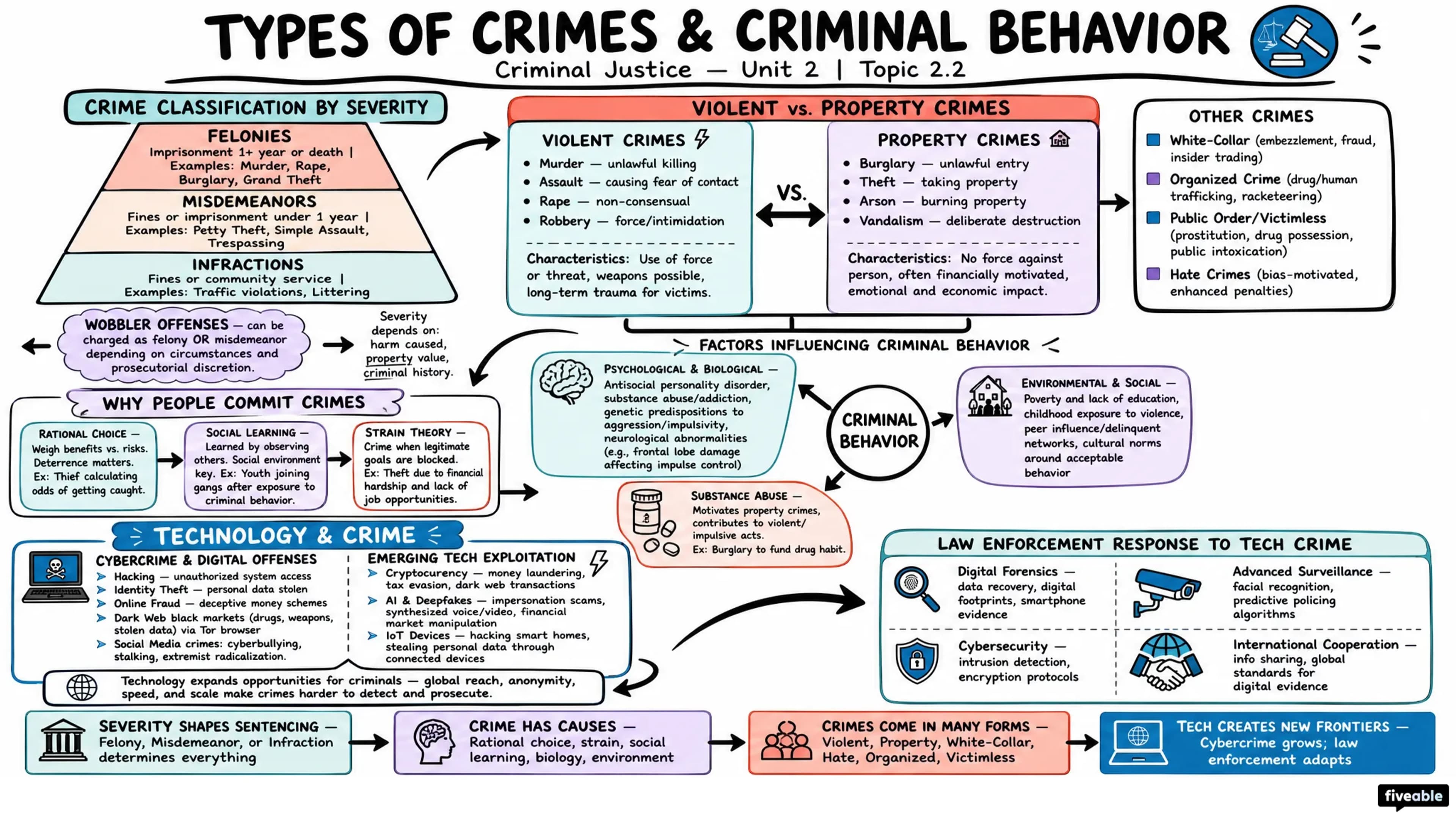 2.2 Types of Crimes and Criminal Behavior - Criminal Justice - Unit 2 visual cheatsheet