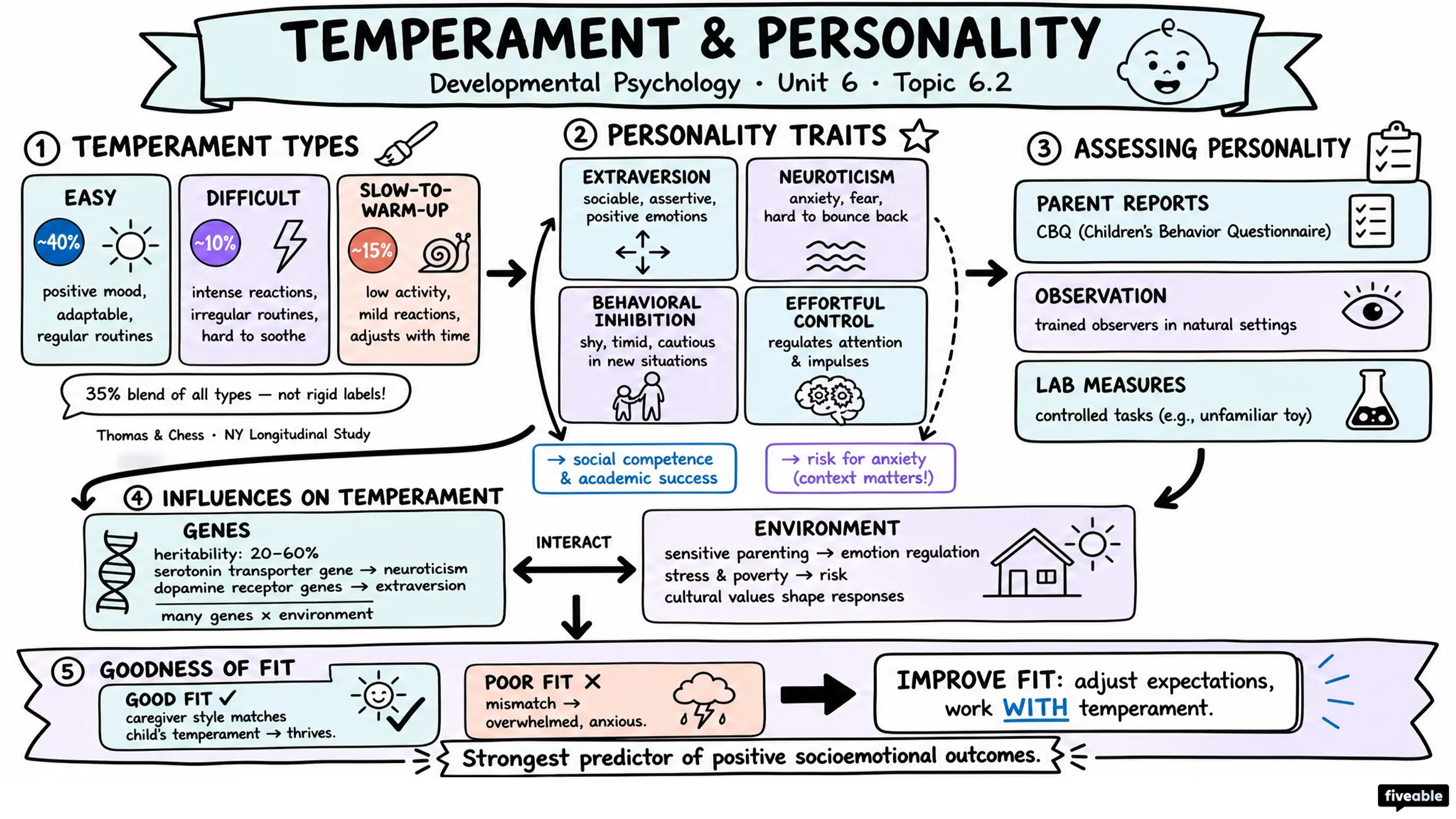 6.2 Temperament and Personality Development - Developmental Psychology - Unit 6 visual cheatsheet