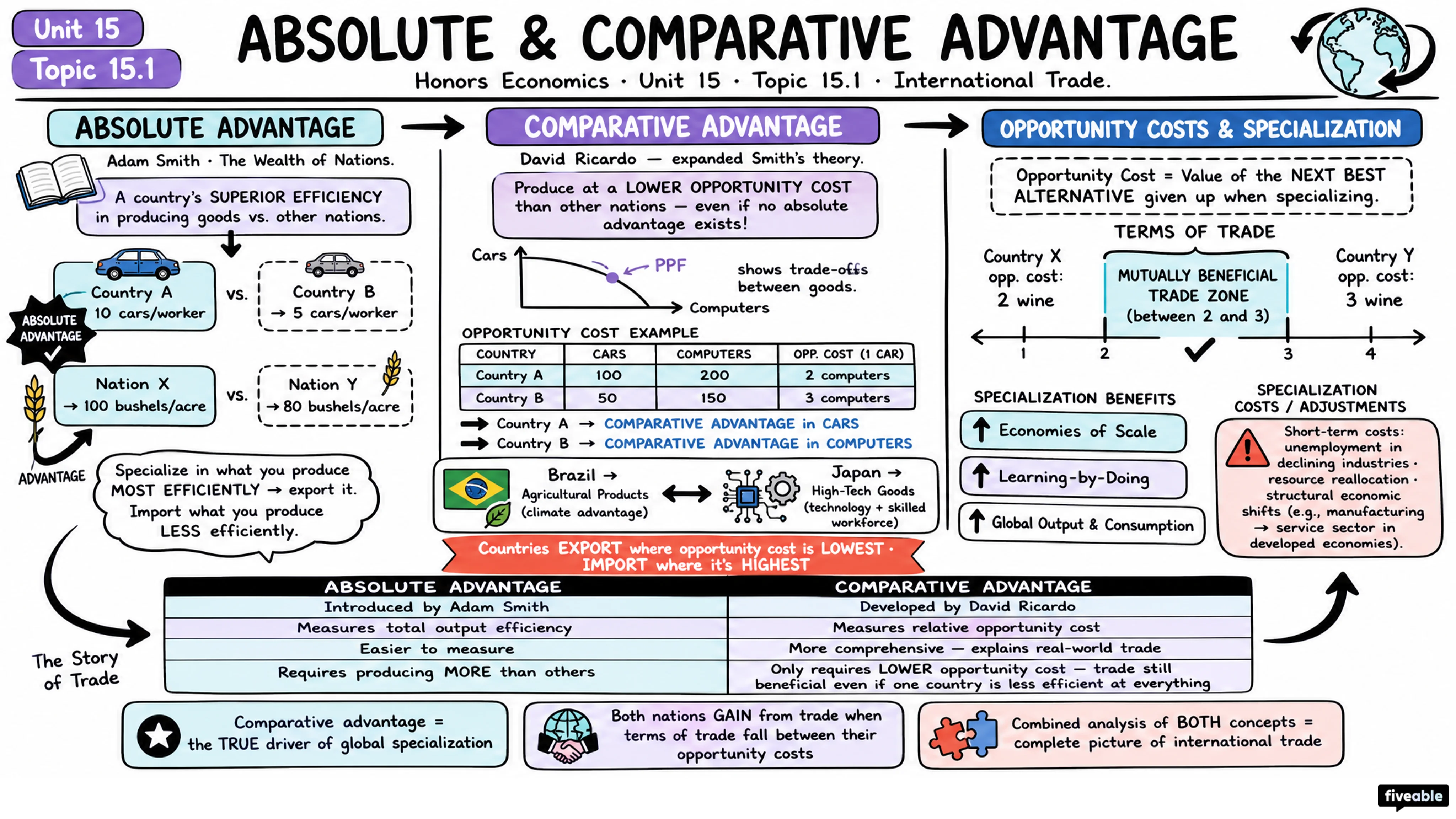 15.1 Absolute and Comparative Advantage - Honors Economics - Unit 15 visual cheatsheet