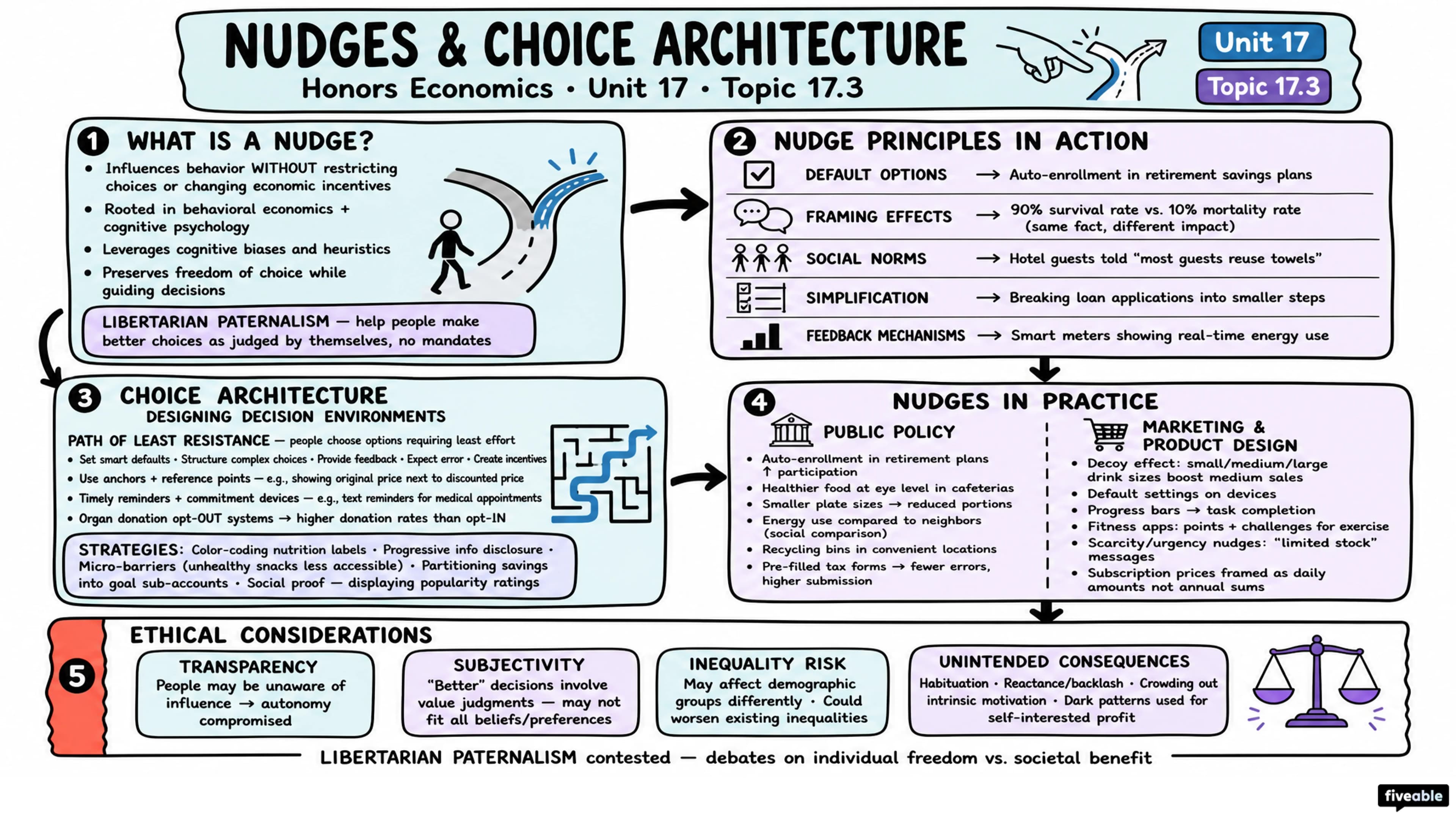 17.3 Nudges and Choice Architecture - Honors Economics - Unit 17 visual cheatsheet