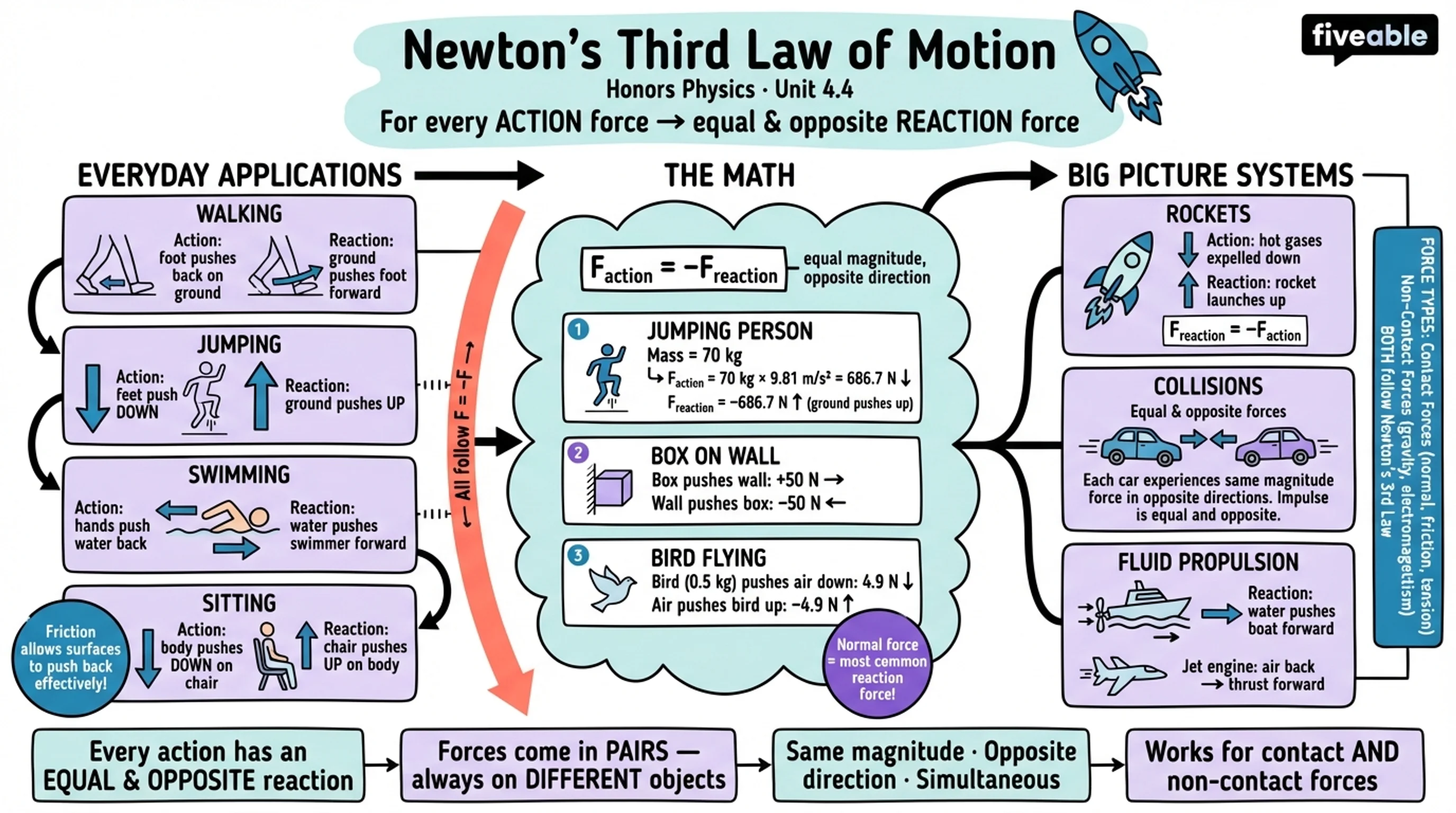 4.4 Newton's Third Law of Motion - Honors Physics - Unit 4 visual cheatsheet