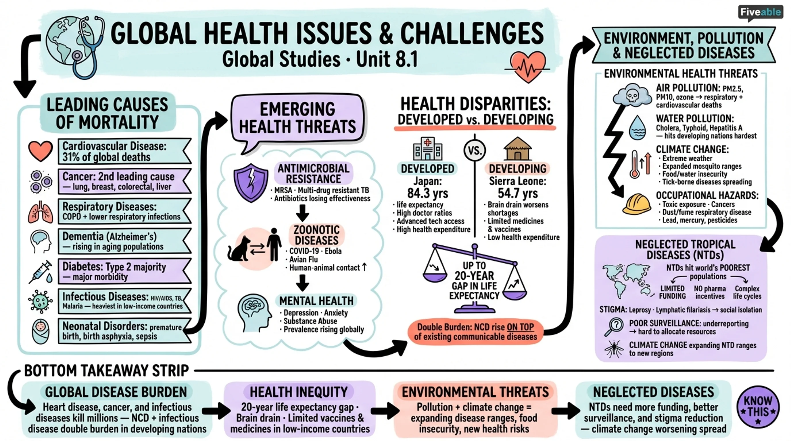 8.1 Major global health issues and challenges - Global Studies - Unit 8 visual cheatsheet