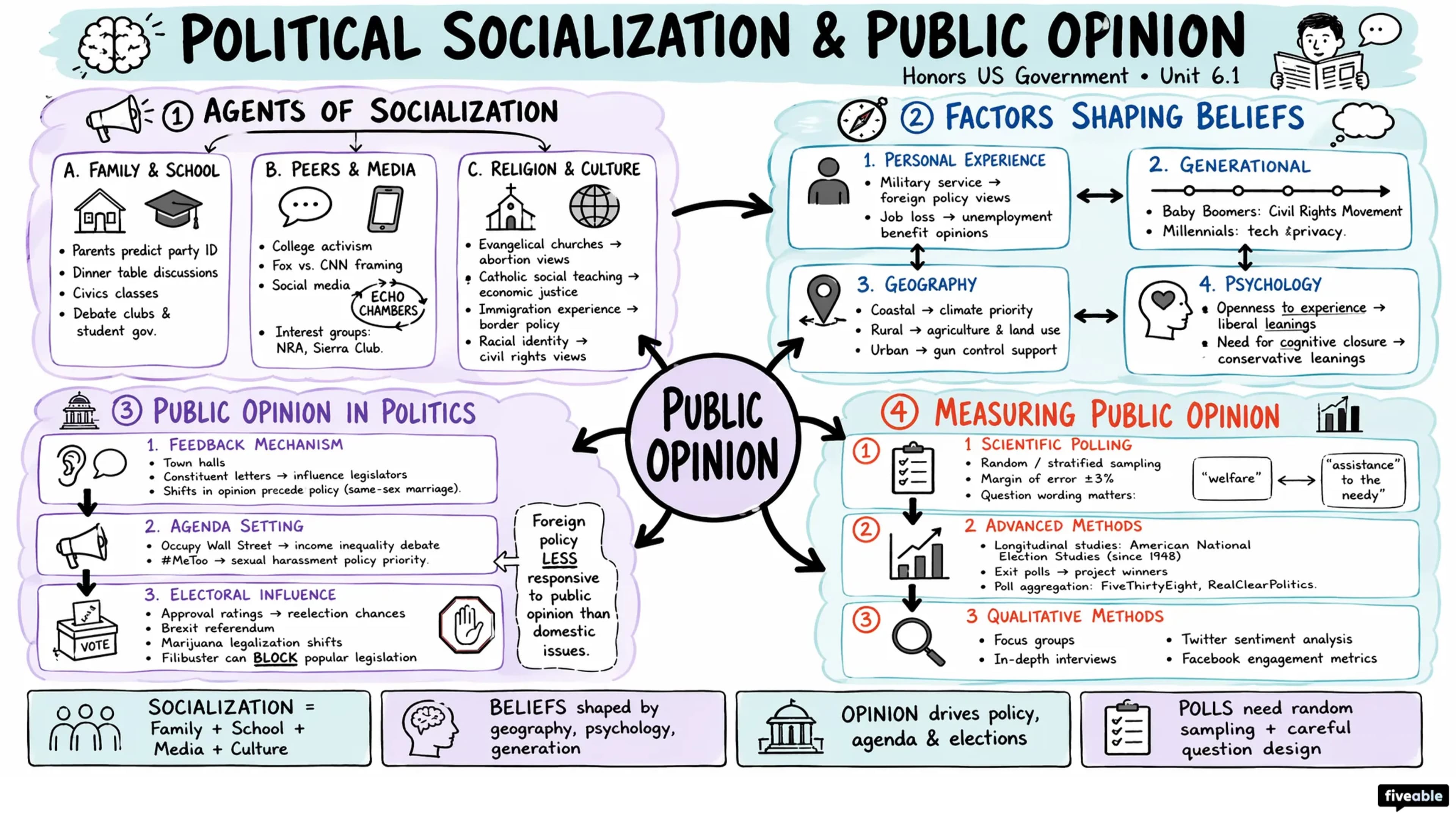 6.1 Political Socialization and Public Opinion - Honors US Government - Unit 6 visual cheatsheet