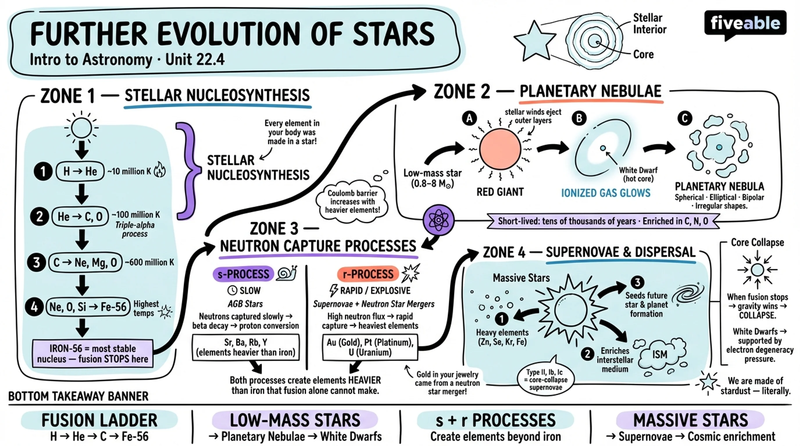 22.4 Further Evolution of Stars - Intro to Astronomy - Unit 22 visual cheatsheet