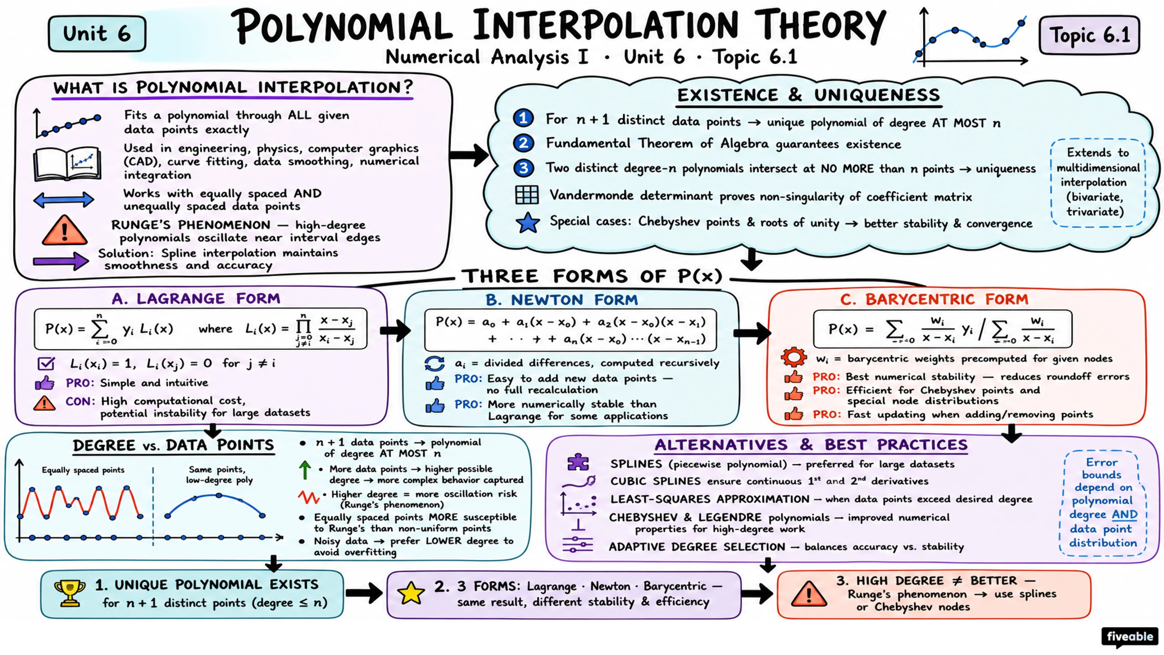 6.1 Polynomial Interpolation Theory - Numerical Analysis I - Unit 6 visual cheatsheet