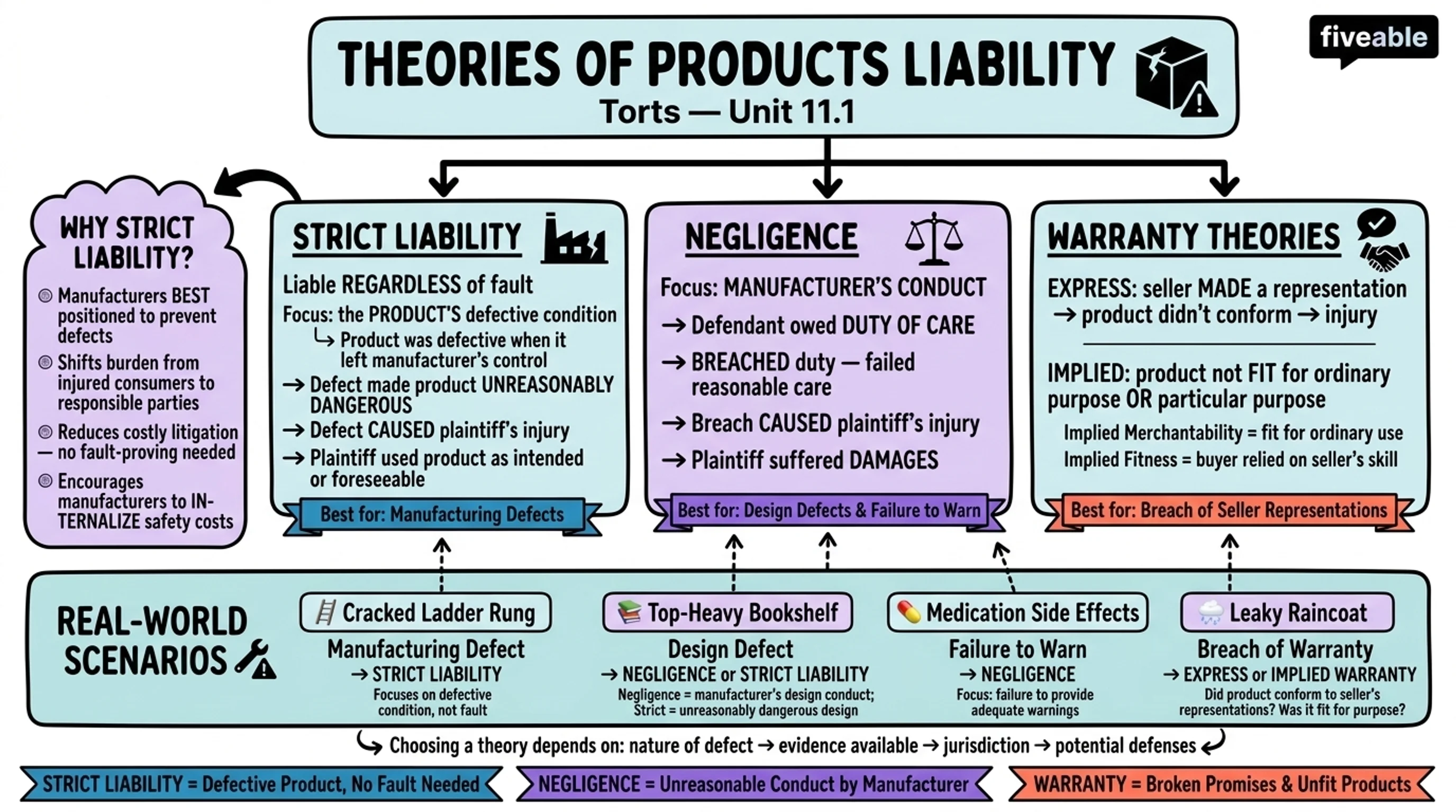 11.1 Theories of Products Liability - Torts - Unit 11 visual cheatsheet