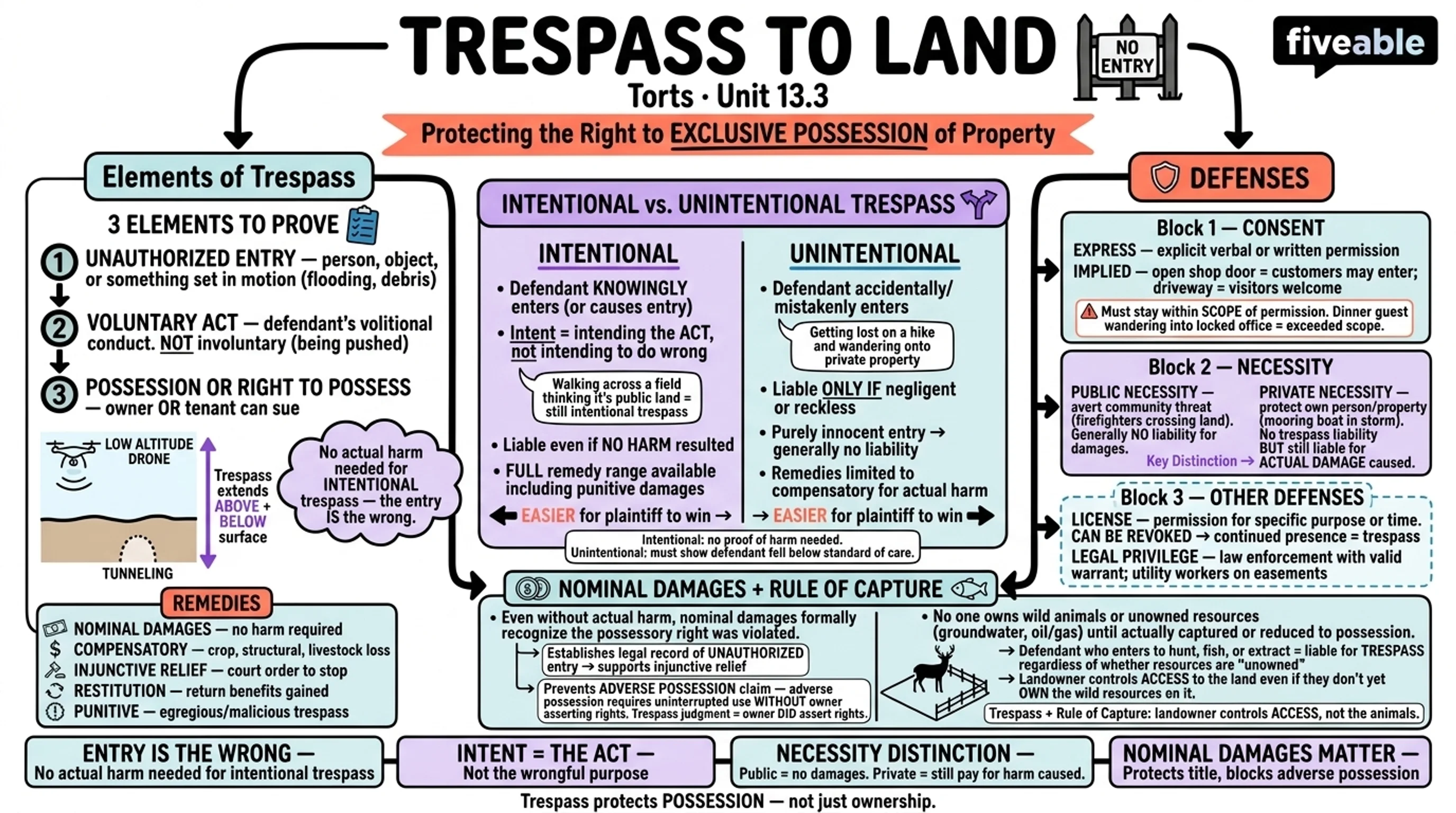 13.3 Trespass to Land - Torts - Unit 13 visual cheatsheet