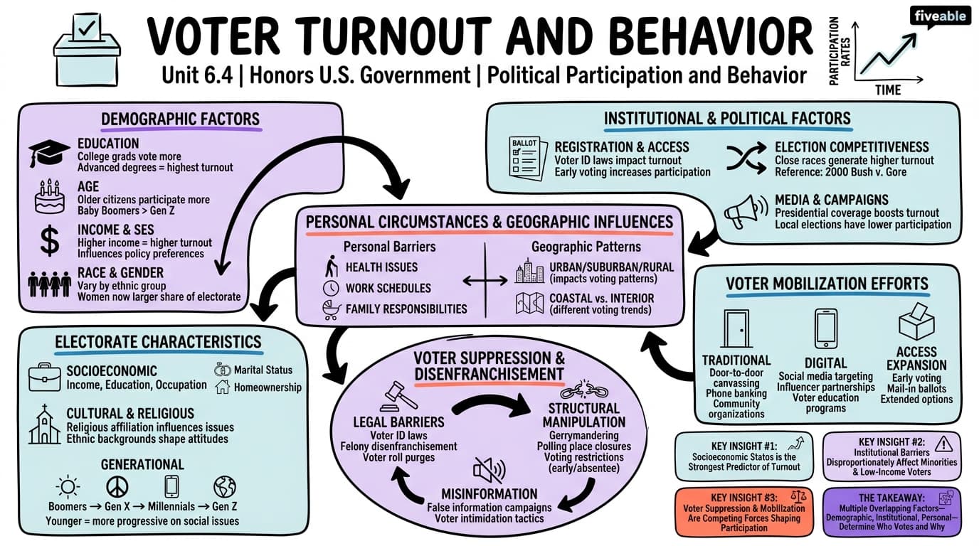 6.4 Voter Turnout and Behavior - Honors US Government - Unit 6 visual cheatsheet