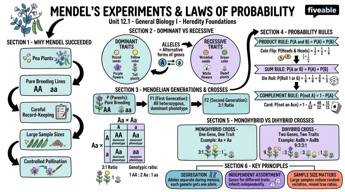 12.1 Mendel’s Experiments and the Laws of Probability - General Biology I - Unit 12 visual cheatsheet