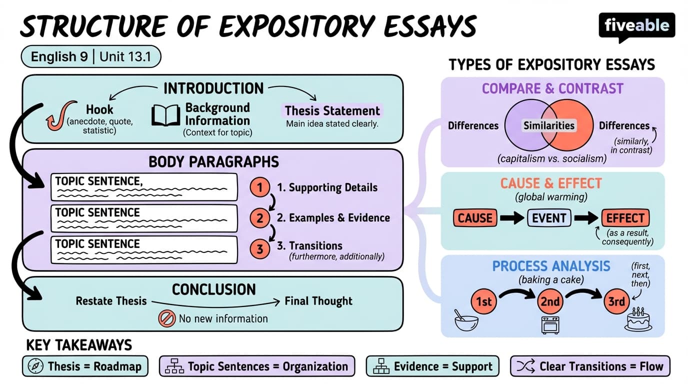 13.1 Structure of Expository Essays - English 9 - Unit 13 visual cheatsheet