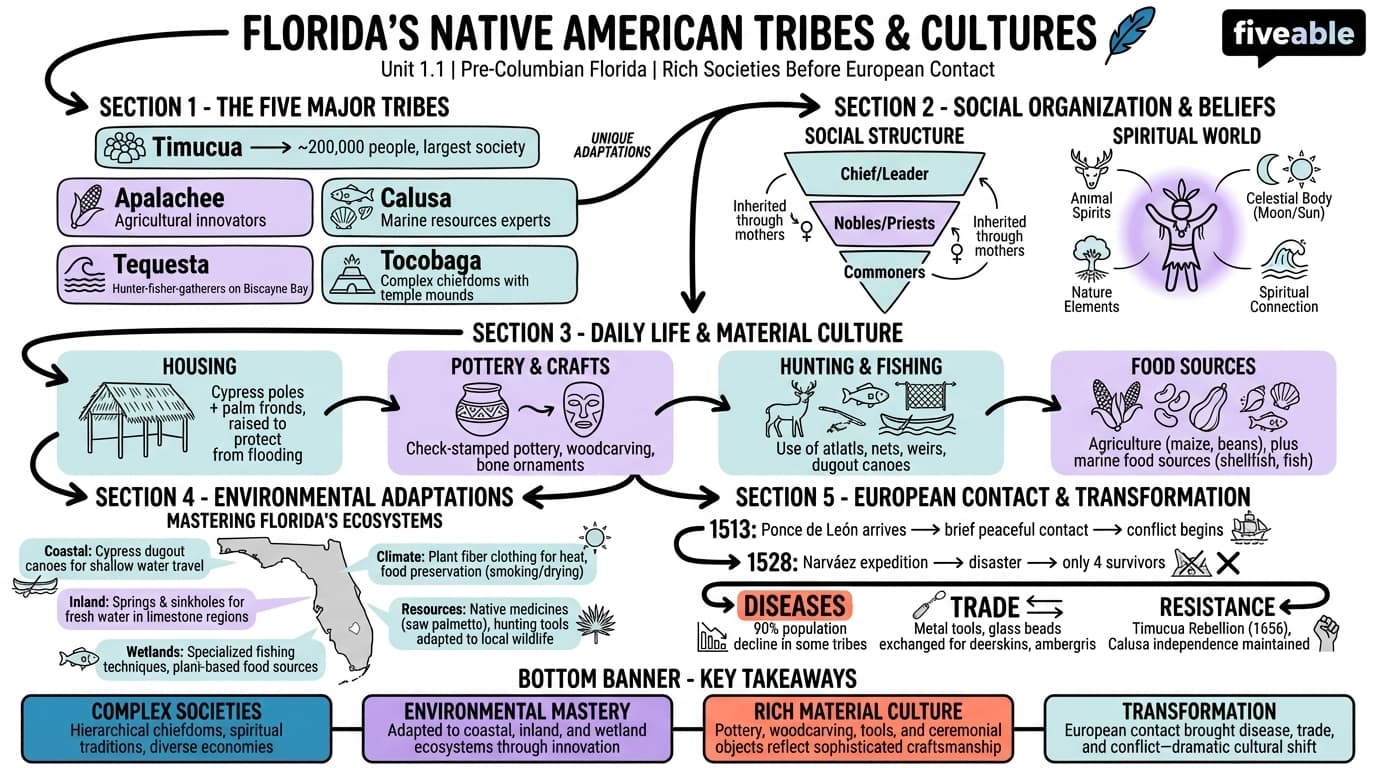 1.1 Native American tribes and their cultures in Florida - Florida History - Unit 1 visual cheatsheet