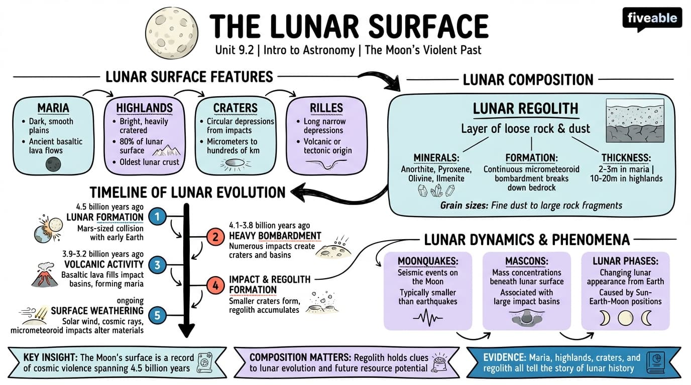 9.2 The Lunar Surface - Intro to Astronomy - Unit 9 visual cheatsheet