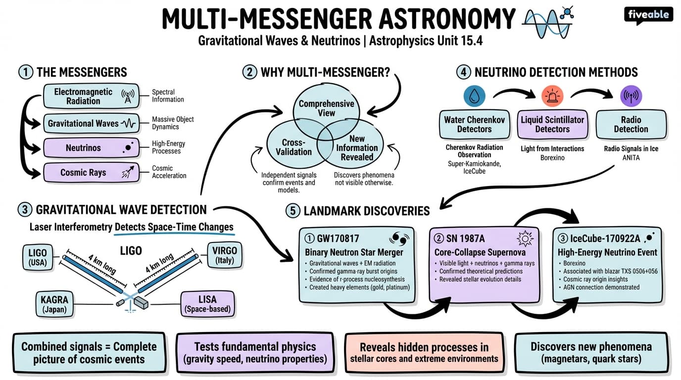 15.4 Multi-messenger astronomy: gravitational waves and neutrinos - Astrophysics I - Unit 15 visual cheatsheet
