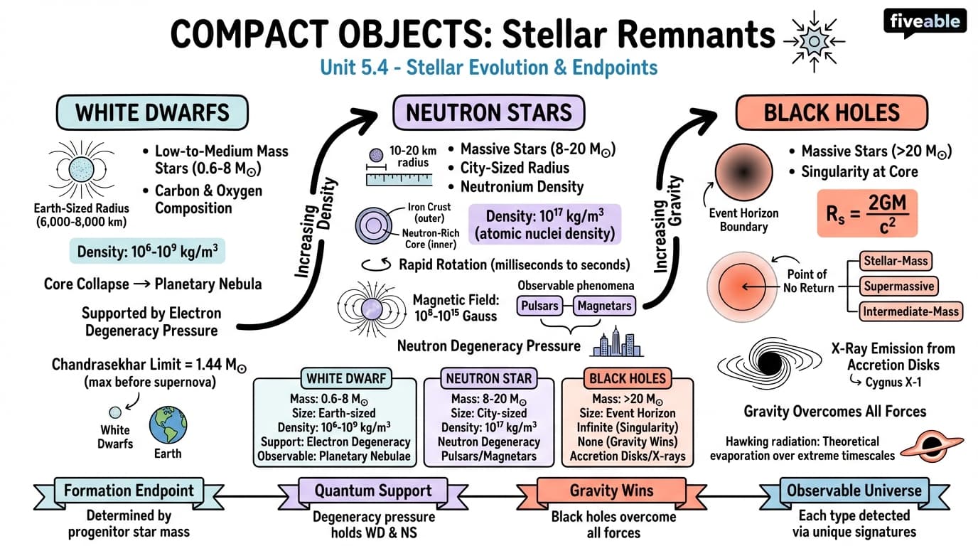 5.4 Compact objects: white dwarfs, neutron stars, and black holes - Astrophysics I - Unit 5 visual cheatsheet