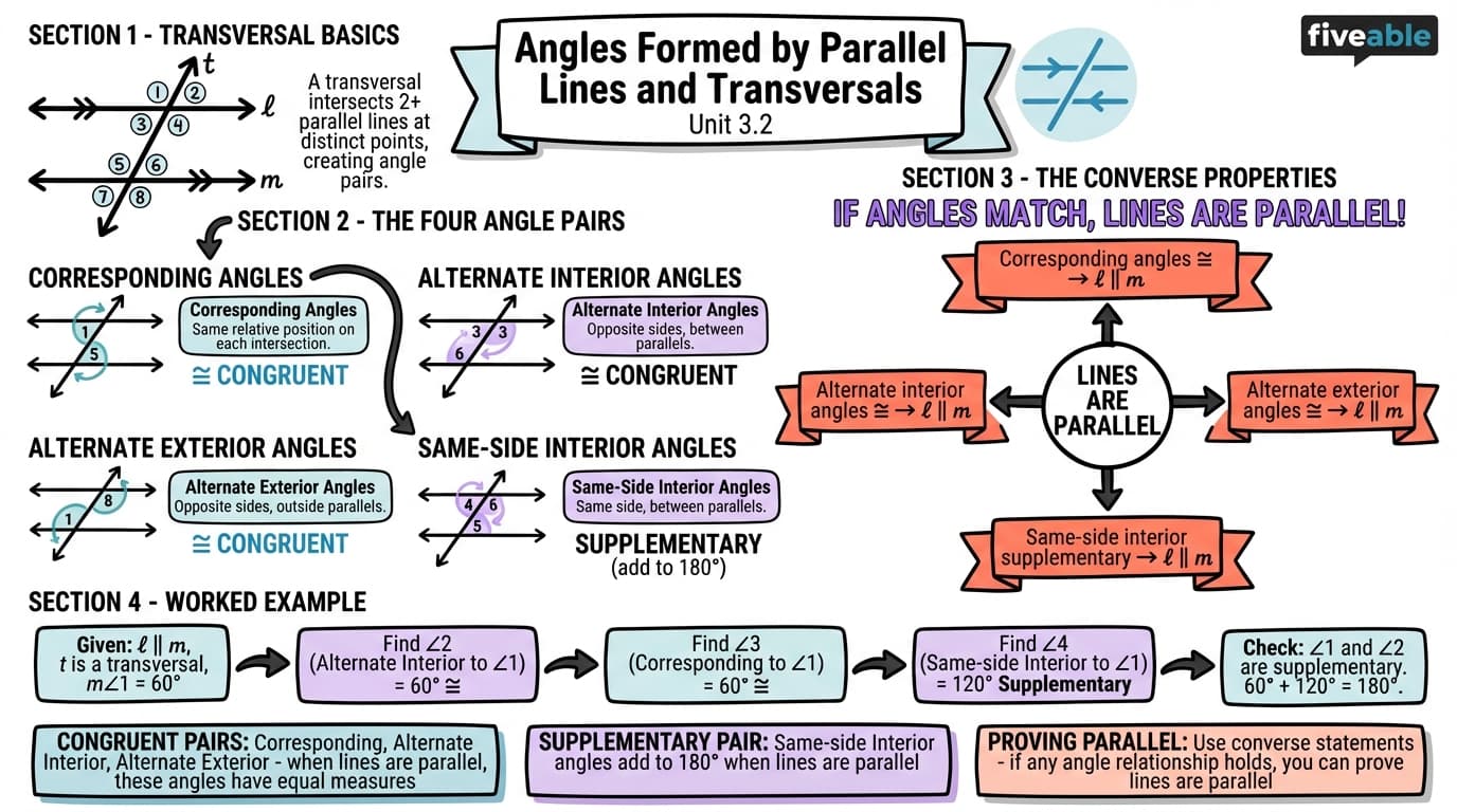 3.2 Angles formed by parallel lines and transversals - Honors Geometry - Unit 3 visual cheatsheet