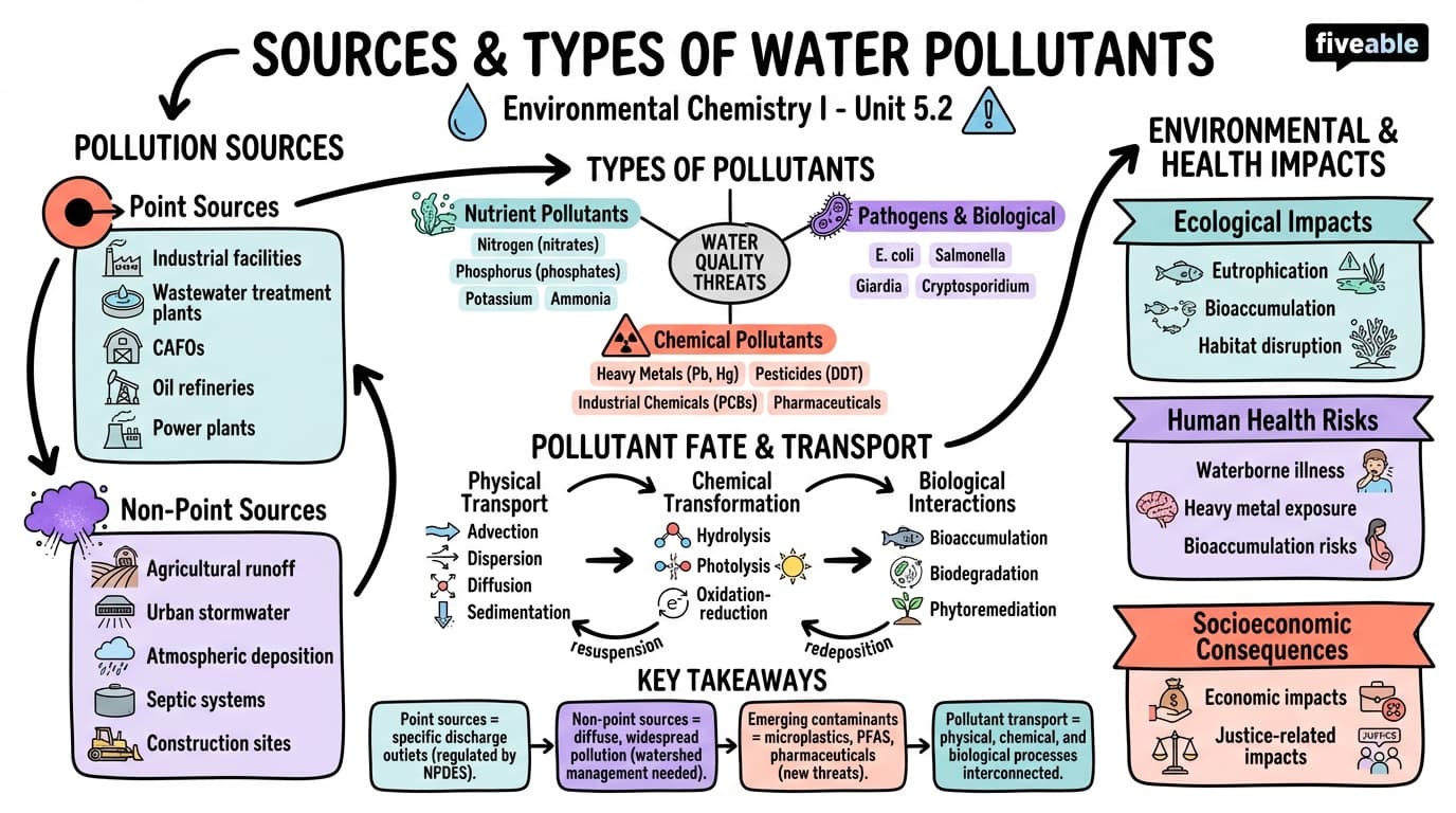 5.2 Sources and Types of Water Pollutants - Environmental Chemistry I - Unit 5 visual cheatsheet