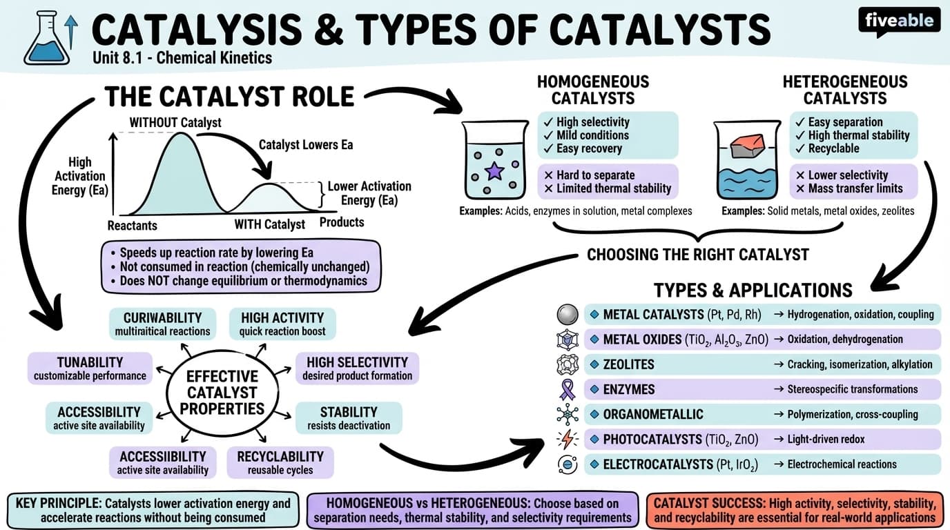 8.1 Principles of catalysis and types of catalysts - Chemical Kinetics - Unit 8 visual cheatsheet
