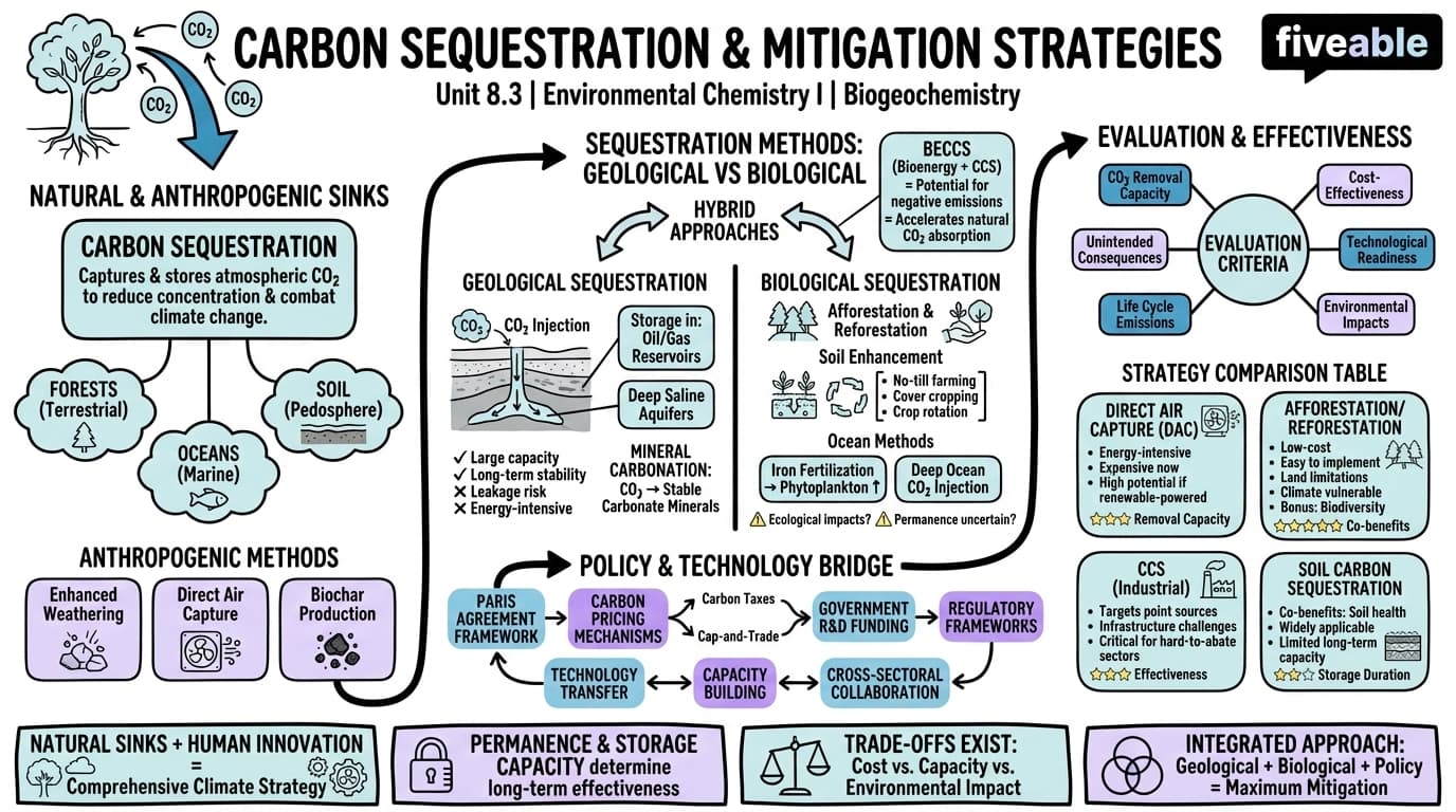 8.3 Carbon Sequestration and Mitigation Strategies - Environmental Chemistry I - Unit 8 visual cheatsheet