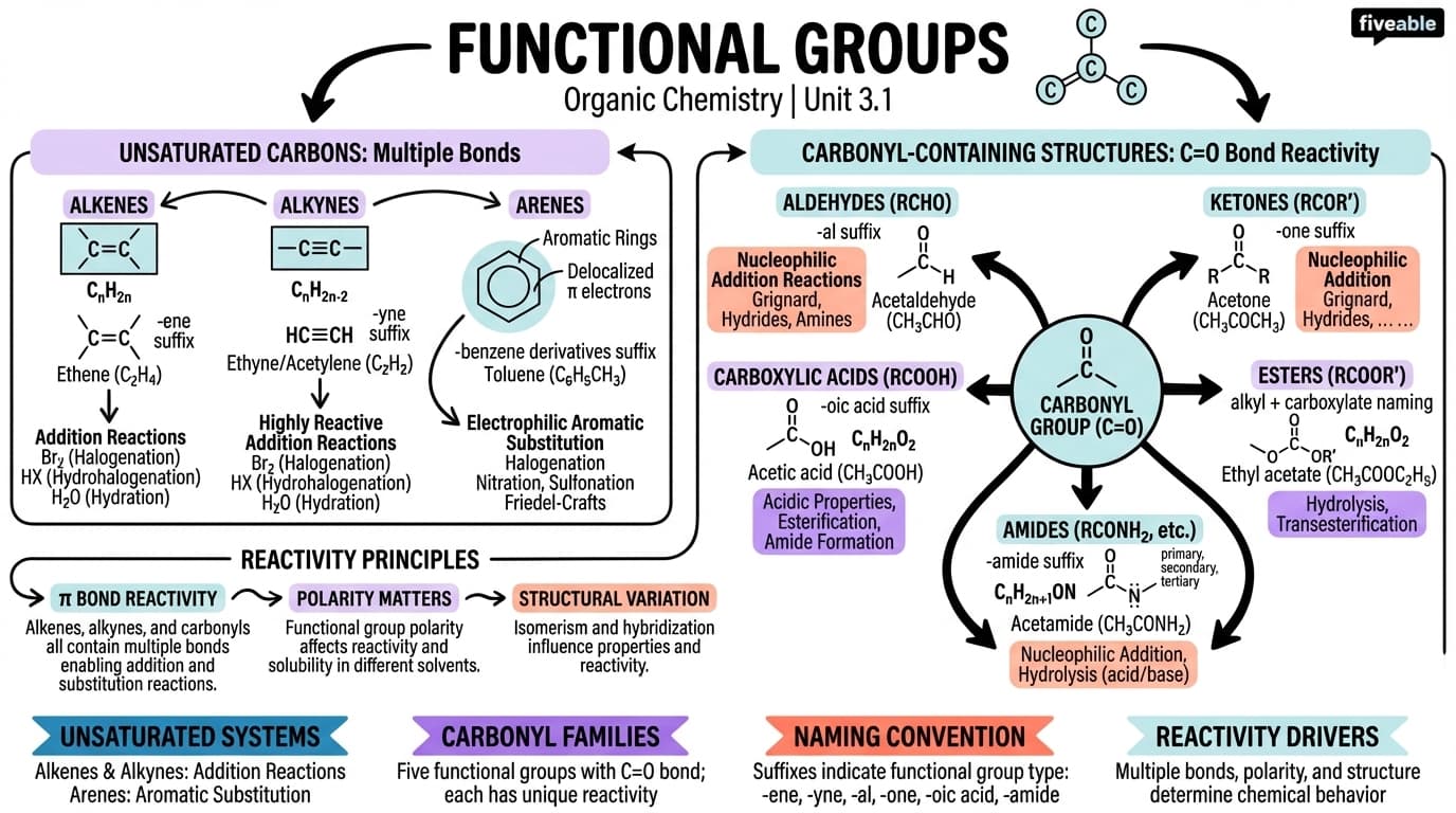 3.1 Functional Groups - Organic Chemistry - Unit 3 visual cheatsheet