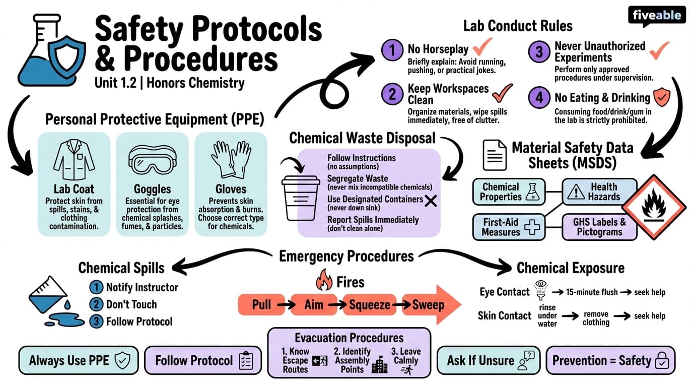 1.2 Safety Protocols and Procedures - Honors Chemistry - Unit 1 visual cheatsheet