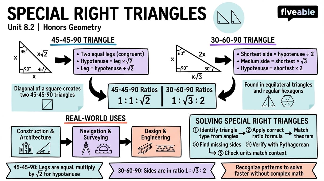 8.2 Special right triangles - Honors Geometry - Unit 8 visual cheatsheet