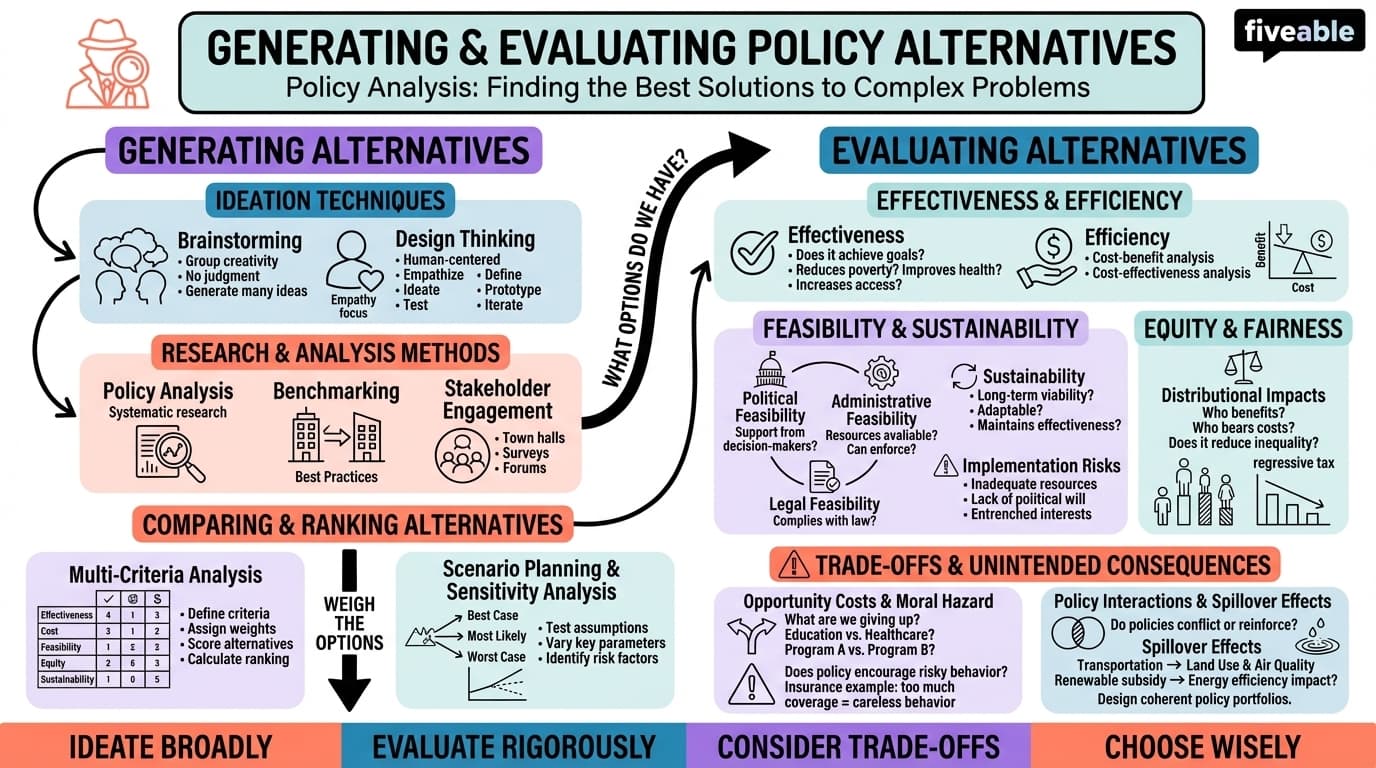 4.3 Generating and Evaluating Policy Alternatives - Intro to Public Policy - Unit 4 visual cheatsheet