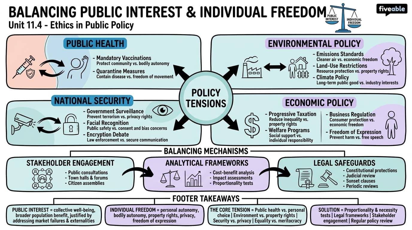 11.4 Balancing Public Interest and Individual Freedom - Intro to Public Policy - Unit 11 visual cheatsheet