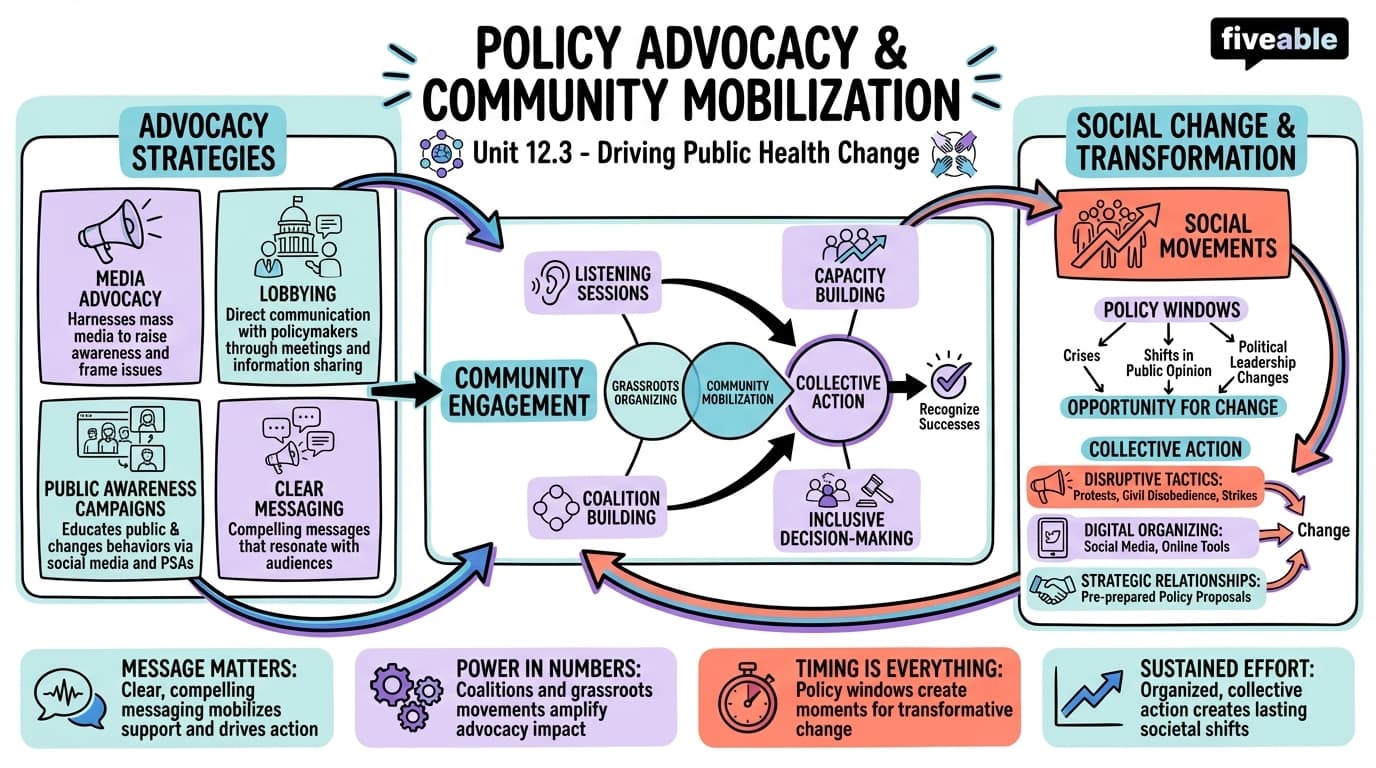 12.3 Policy Advocacy and Community Mobilization - Public Health Social Sciences - Unit 12 visual cheatsheet