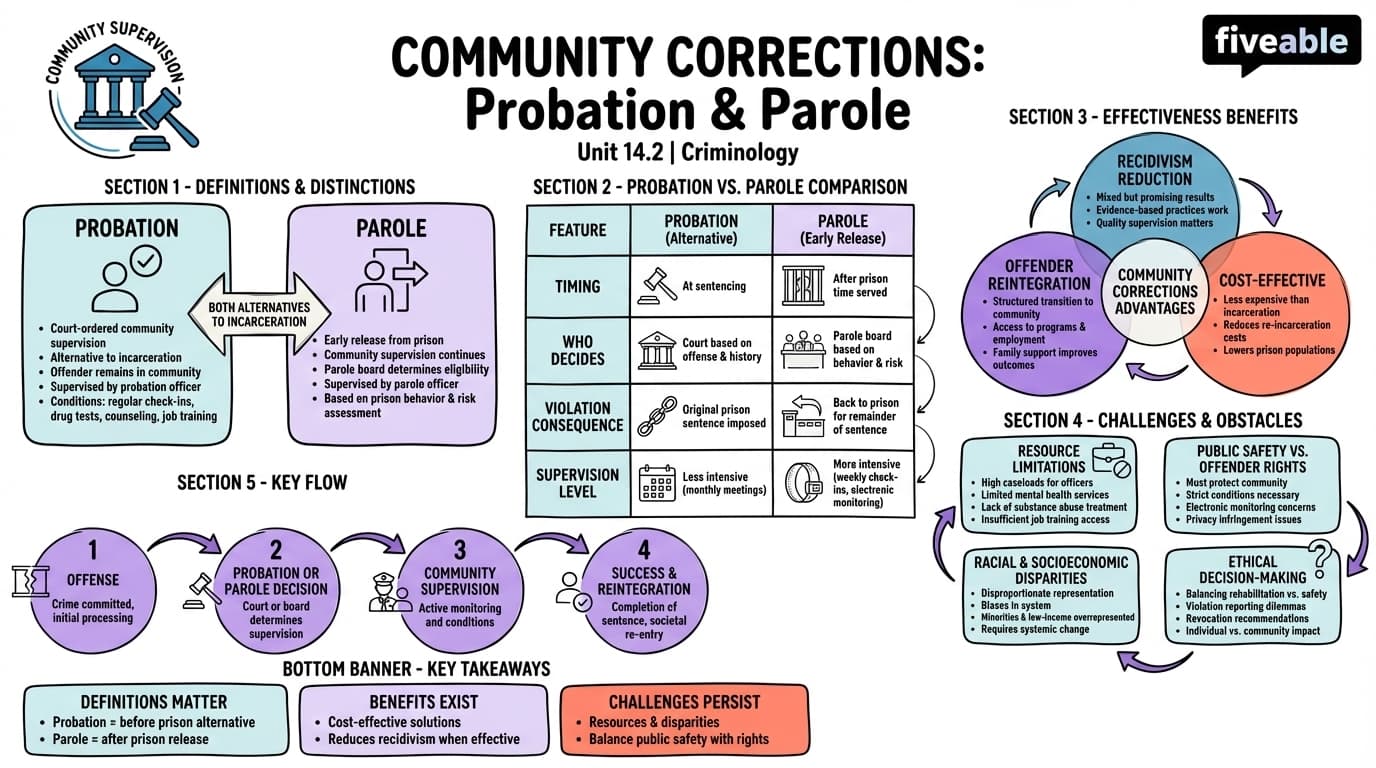 14.2 Community Corrections: Probation and Parole - Criminology - Unit 14 visual cheatsheet