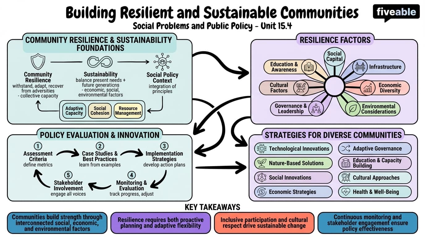 15.4 Building Resilient and Sustainable Communities - Social Problems and Public Policy - Unit 15 visual cheatsheet