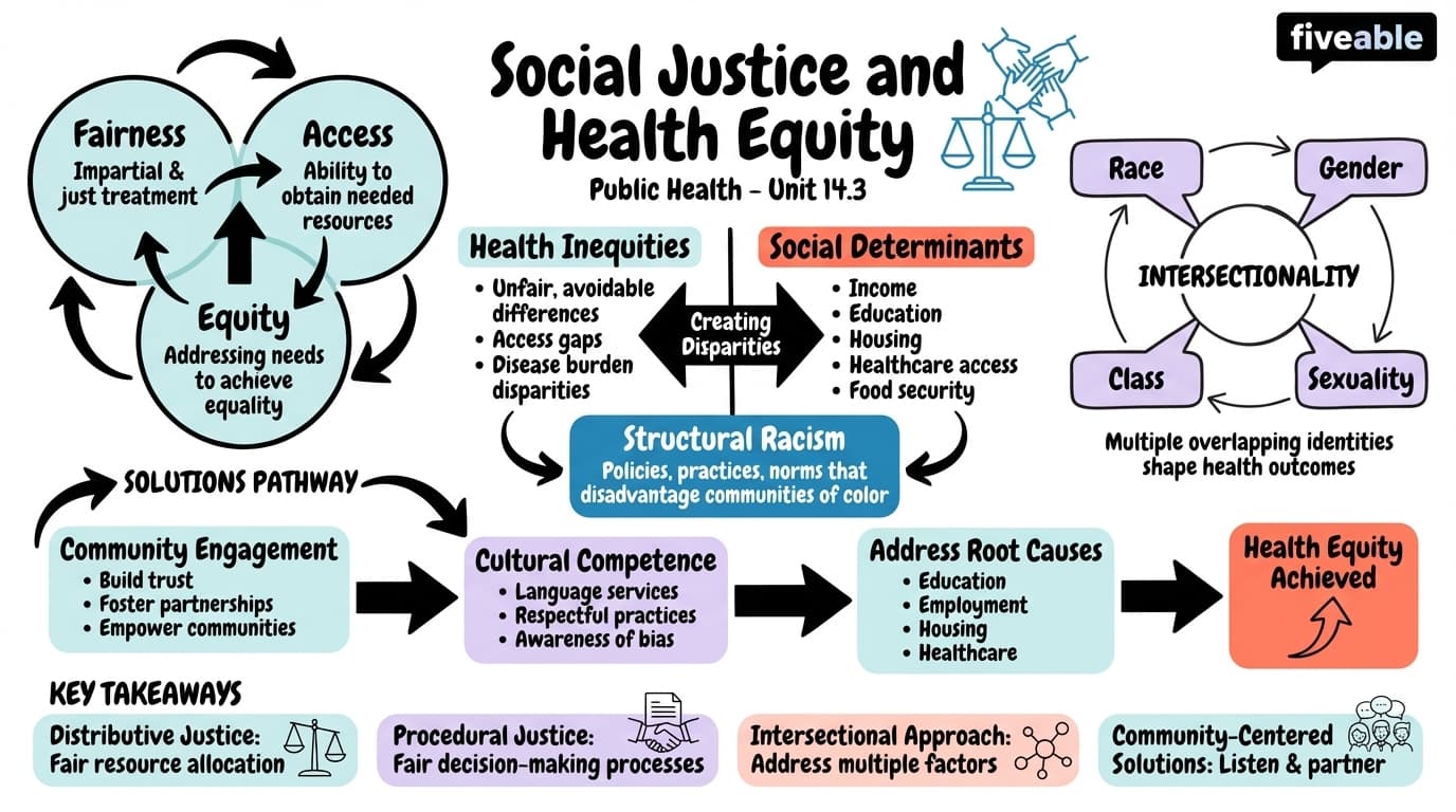 14.3 Social Justice and Health Equity - Public Health Social Sciences - Unit 14 visual cheatsheet