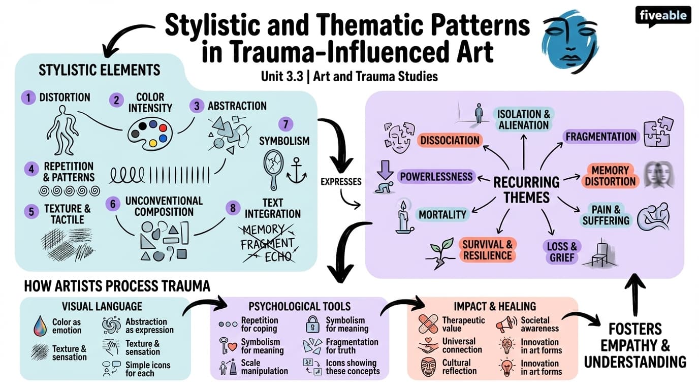 3.3 Stylistic and thematic patterns in trauma-influenced art - Art and Trauma Studies - Unit 3 visual cheatsheet