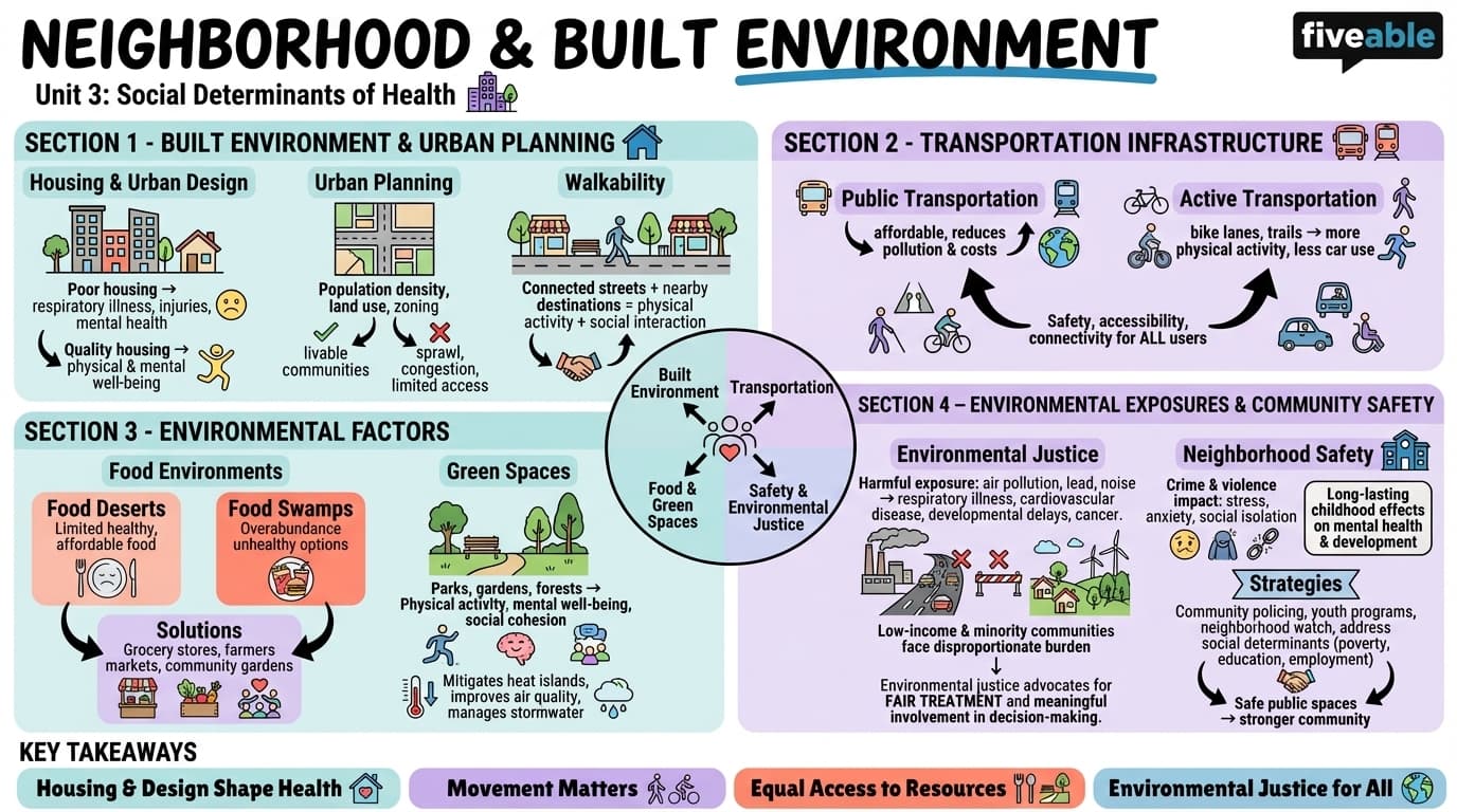 3.5 Neighborhood and Built Environment - Public Health Social Sciences - Unit 3 visual cheatsheet