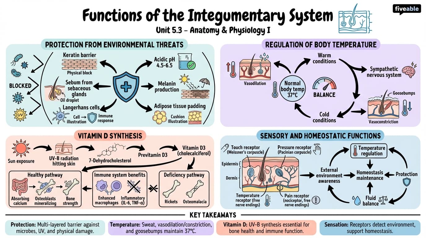 5.3 Functions of the Integumentary System - Anatomy and Physiology I - Unit 5 visual cheatsheet