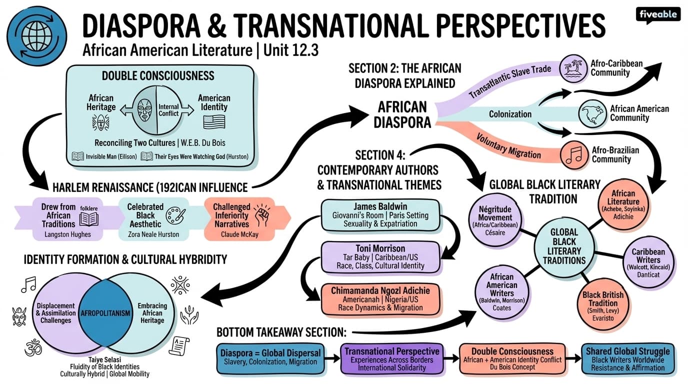 12.3 Diaspora and Transnational Perspectives - African American Literature – 1900 to Present - Unit 12 visual cheatsheet