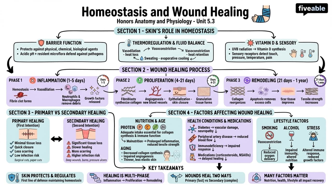 5.3 Homeostasis and Wound Healing - Honors Anatomy and Physiology - Unit 5 visual cheatsheet