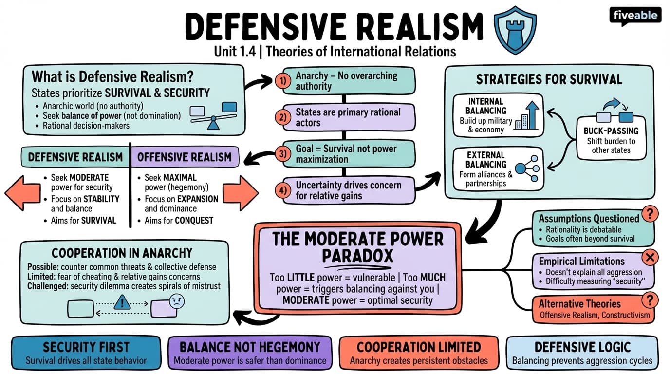 1.4 Defensive realism - Theories of International Relations - Unit 1 visual cheatsheet