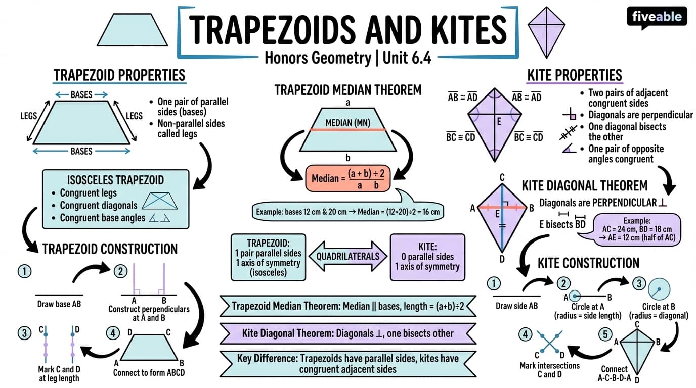 6.4 Trapezoids and kites - Honors Geometry - Unit 6 visual cheatsheet
