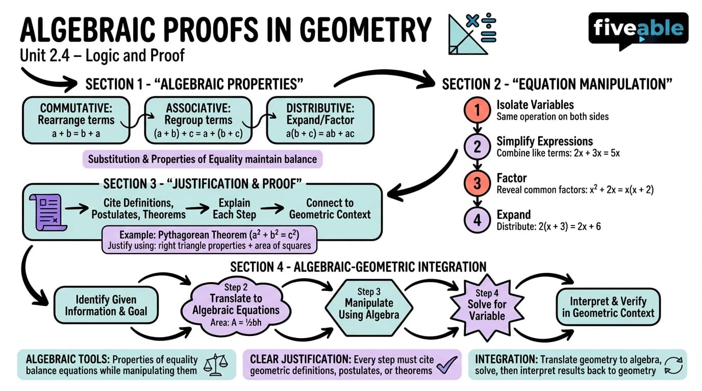 2.4 Algebraic proofs in geometry - Honors Geometry - Unit 2 visual cheatsheet
