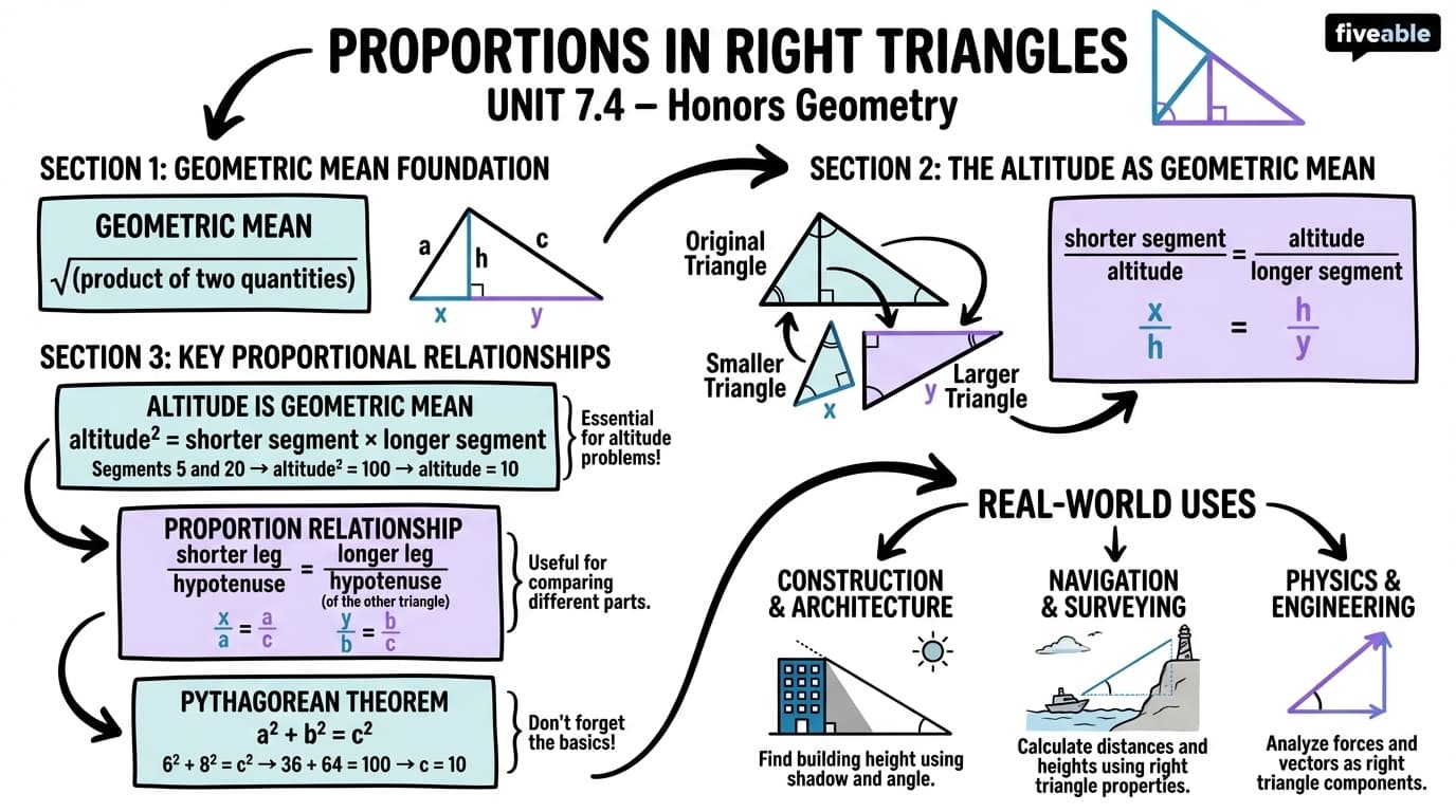 7.4 Proportions in right triangles - Honors Geometry - Unit 7 visual cheatsheet