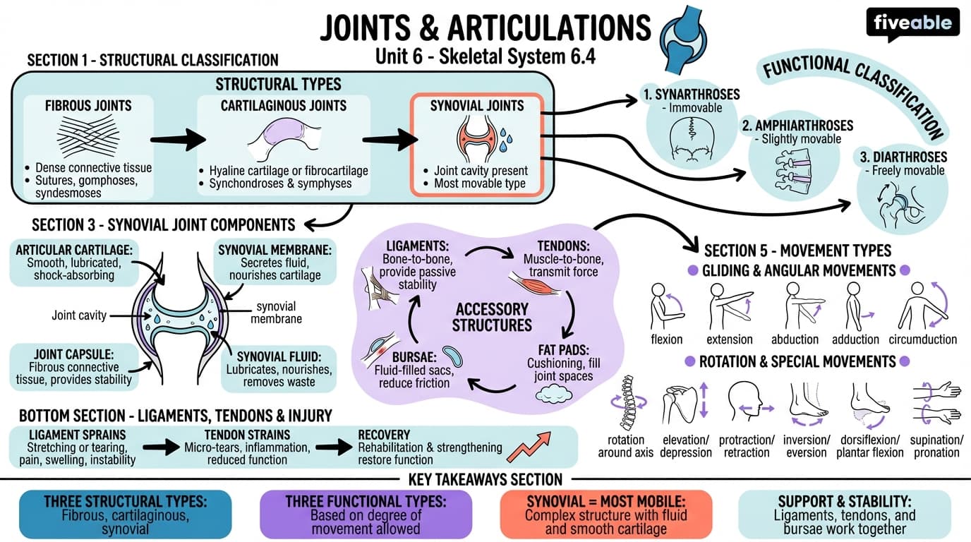 6.4 Joints and Articulations - Honors Anatomy and Physiology - Unit 6 visual cheatsheet