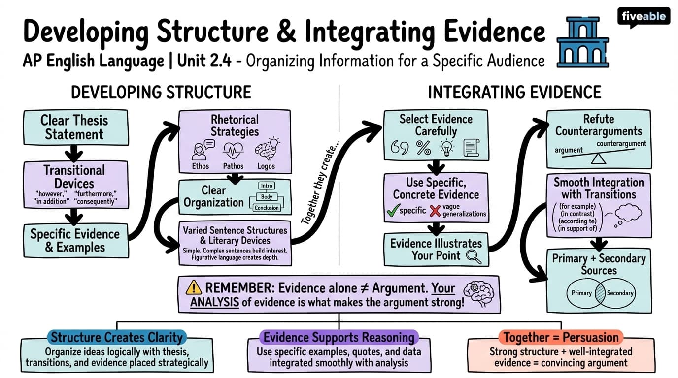 2.4 Developing structure and integrating evidence to reflect a line of reasoning - AP English Language - Unit 2 visual cheatsheet