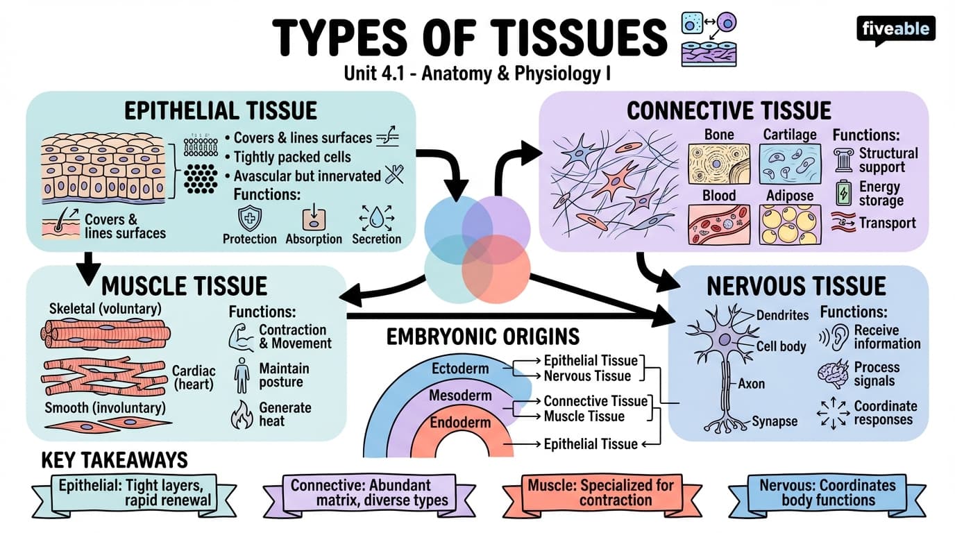 4.1 Types of Tissues - Anatomy and Physiology I - Unit 4 visual cheatsheet