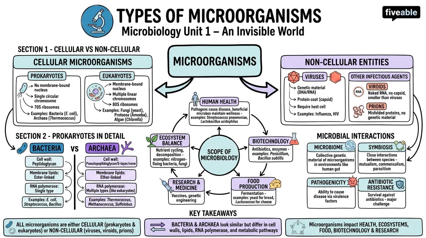 1.3 Types of Microorganisms - Microbiology - Unit 1 visual cheatsheet